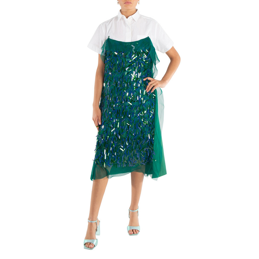 Sacai Ladies Green Spangle Embroidery Dress - 3