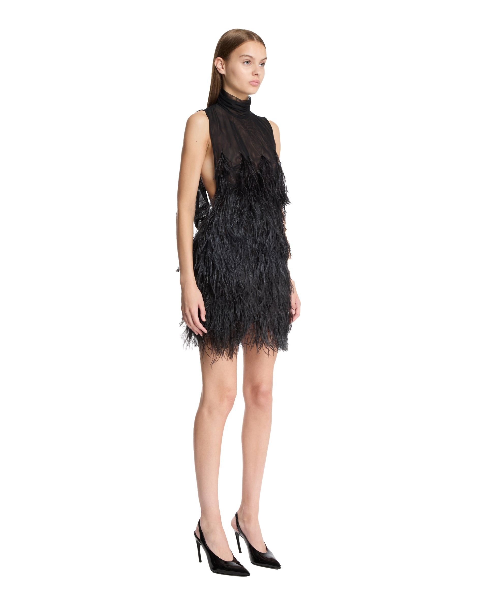 Black Feather Mini Dress - 4