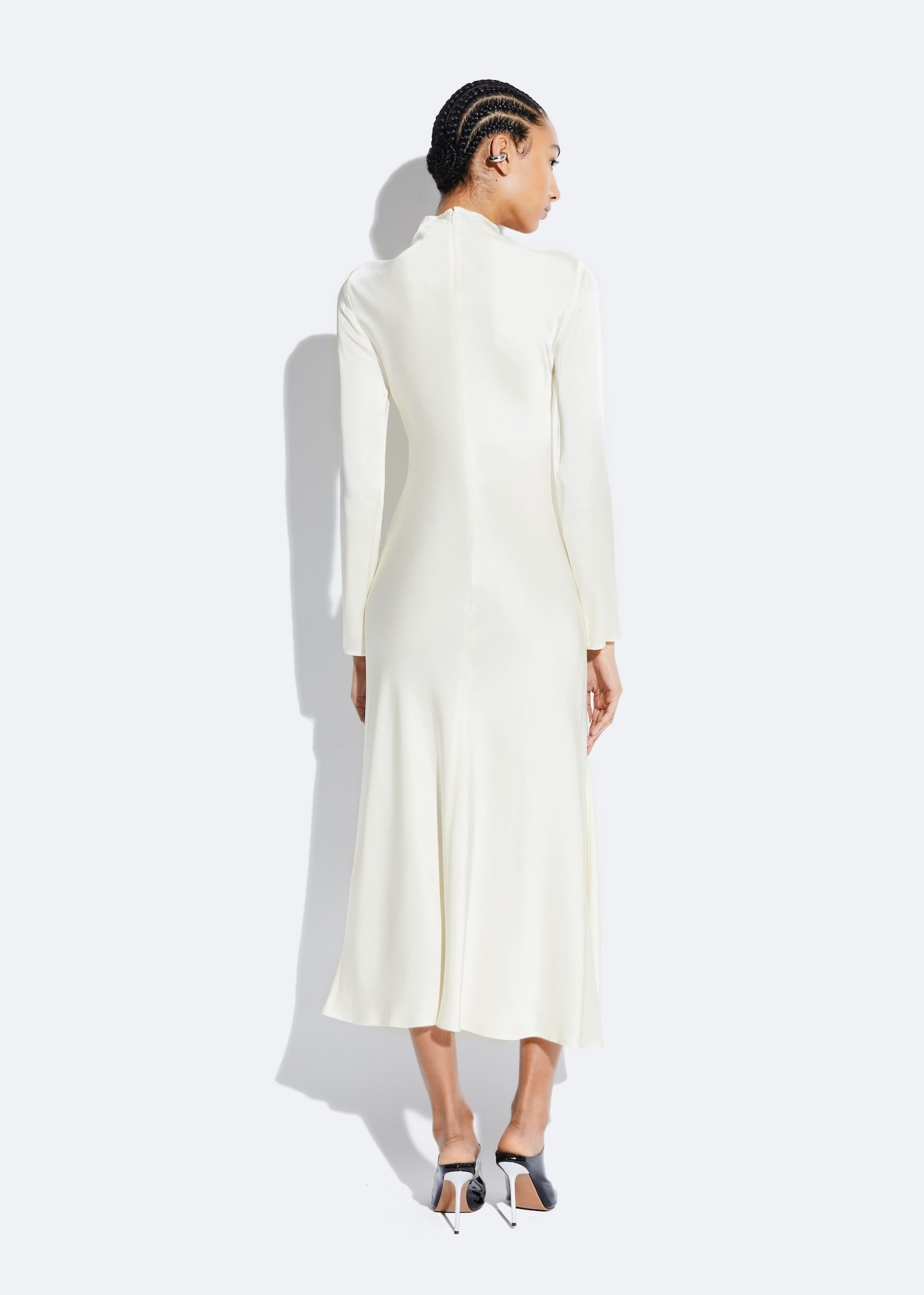 Satin Draped Neck Dress - 3