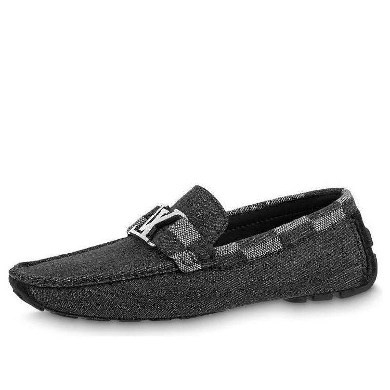 LOUIS VUITTON Hockenheim Moccasin Shoes 'Grey with Plaid Collar' 1A9YRW - 1