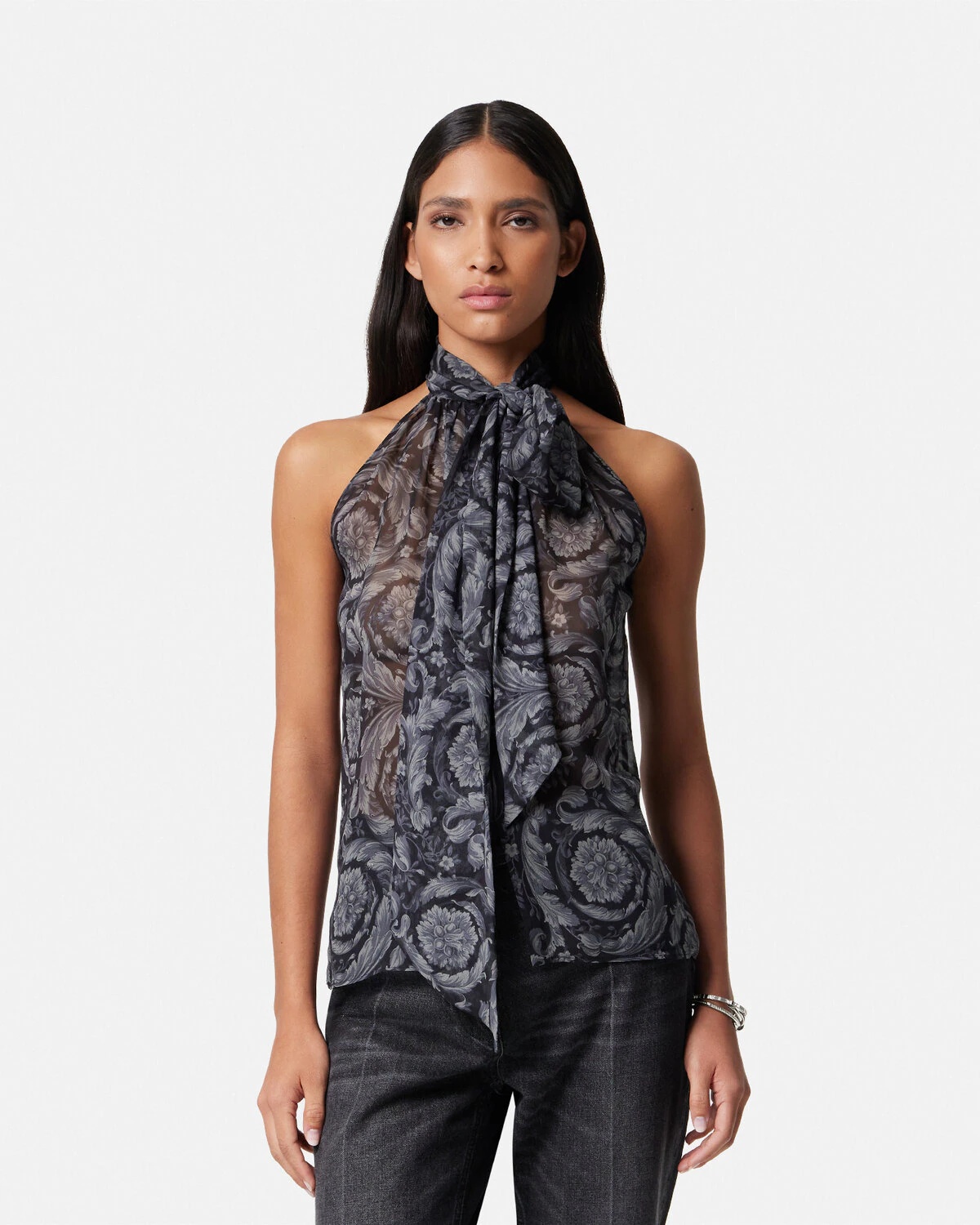 Barocco-print silk tie, Versace