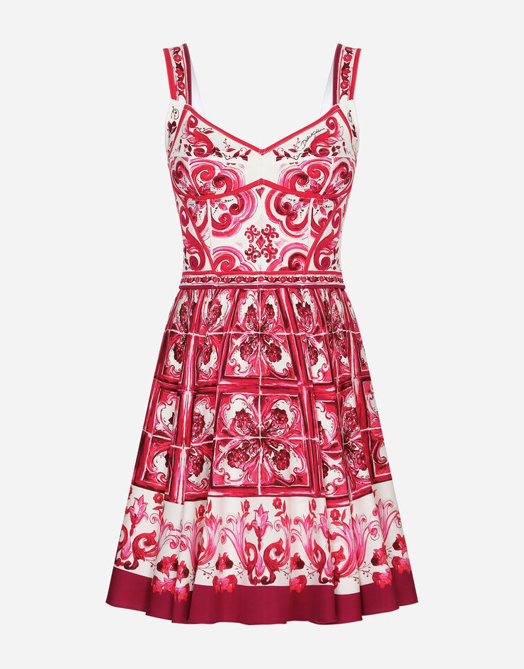 Short Majolica-print charmeuse bustier dress - 1