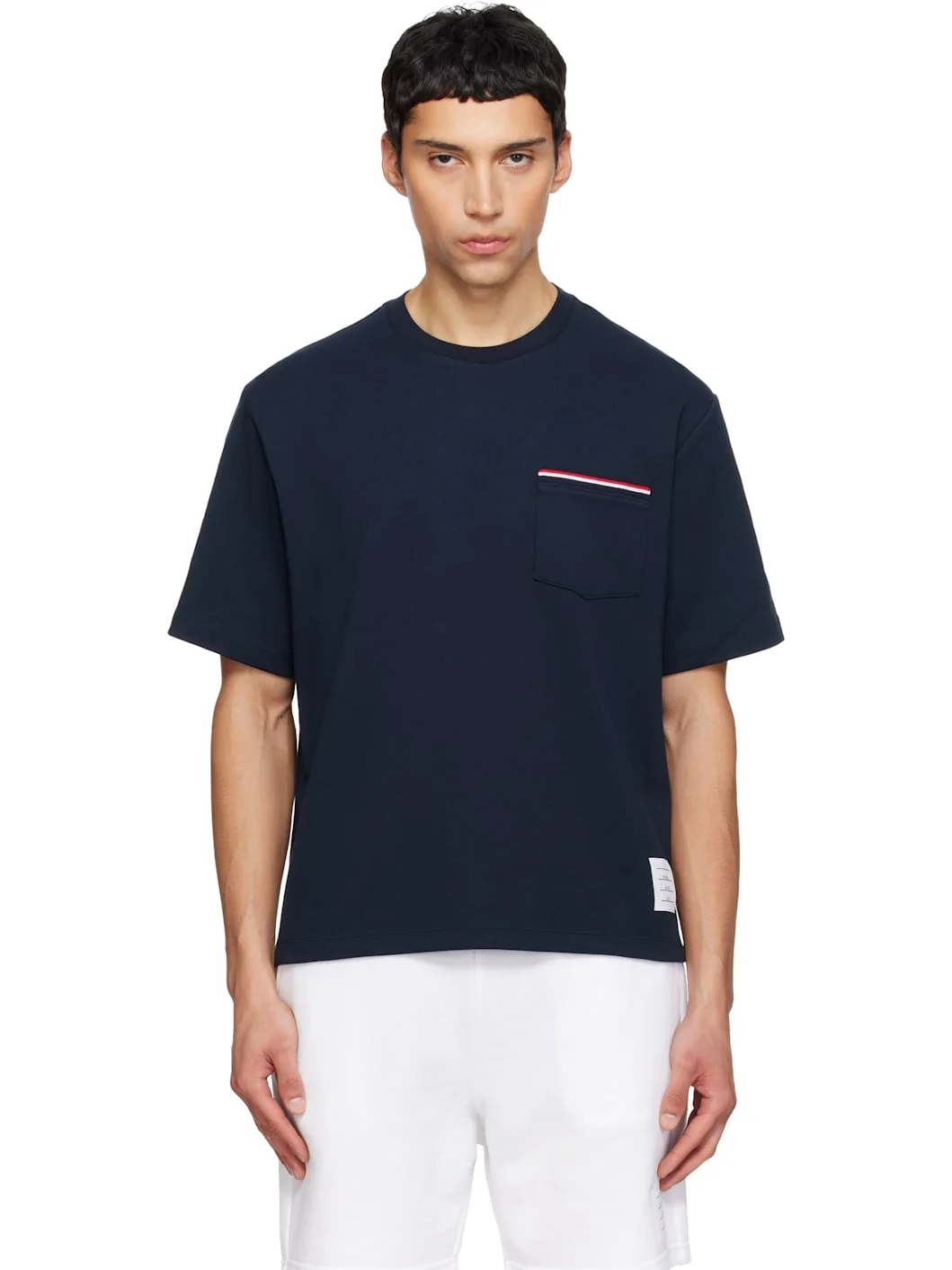 Navy Milano Cotton Oversized Pocket T-shirt - 1