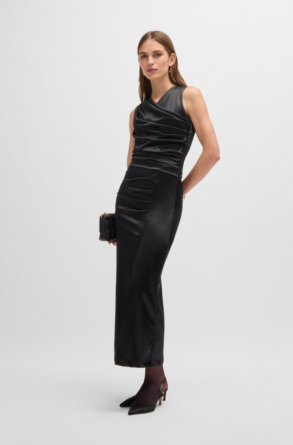 LONG-LENGTH HIGH-SHINE DRESS WITH WRAP EFFECT - 3