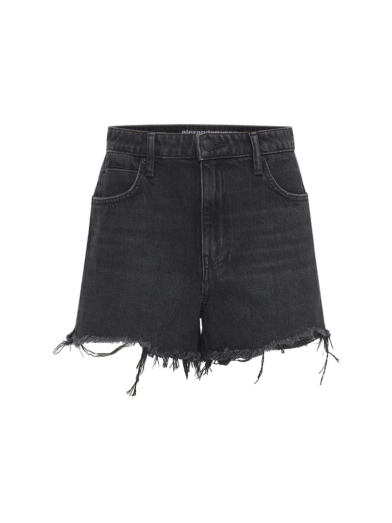 COTTON DENIM SHORTS W/ RAW CUT HEM - 1