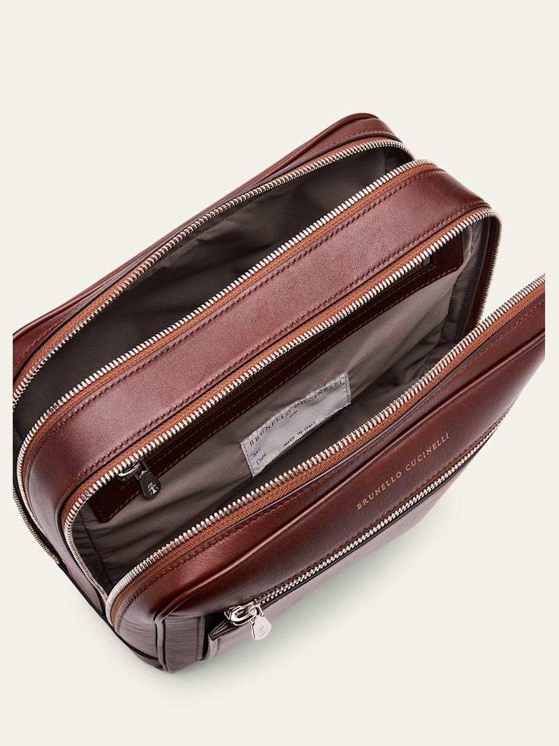 Brunello Cucinelli Men's Leather Double-Zip Toiletry Case outlook