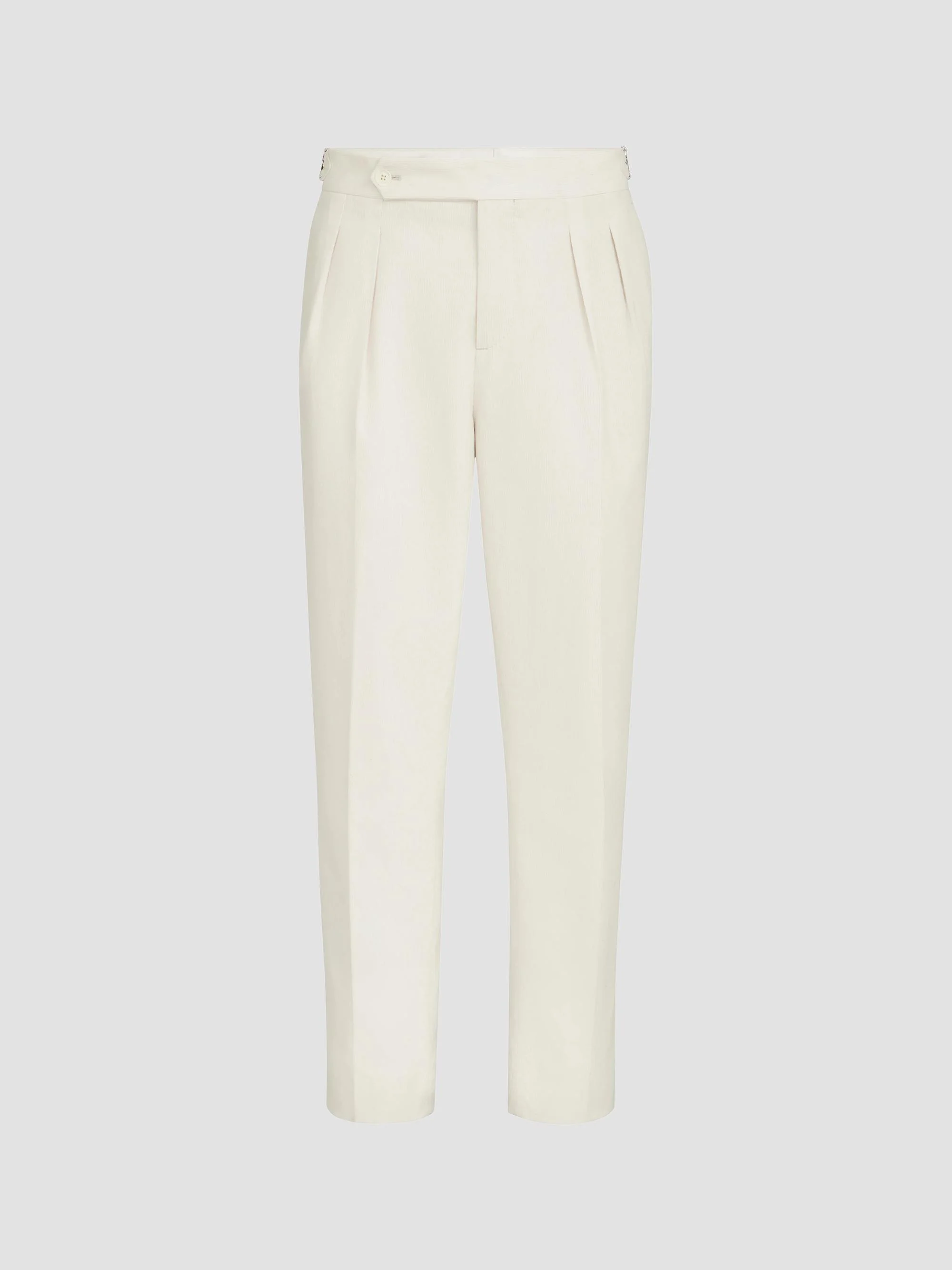 Men's Cotton Narrow Wale Corduroy Tuxedo Trousers with Double Pleats - Milk - 1