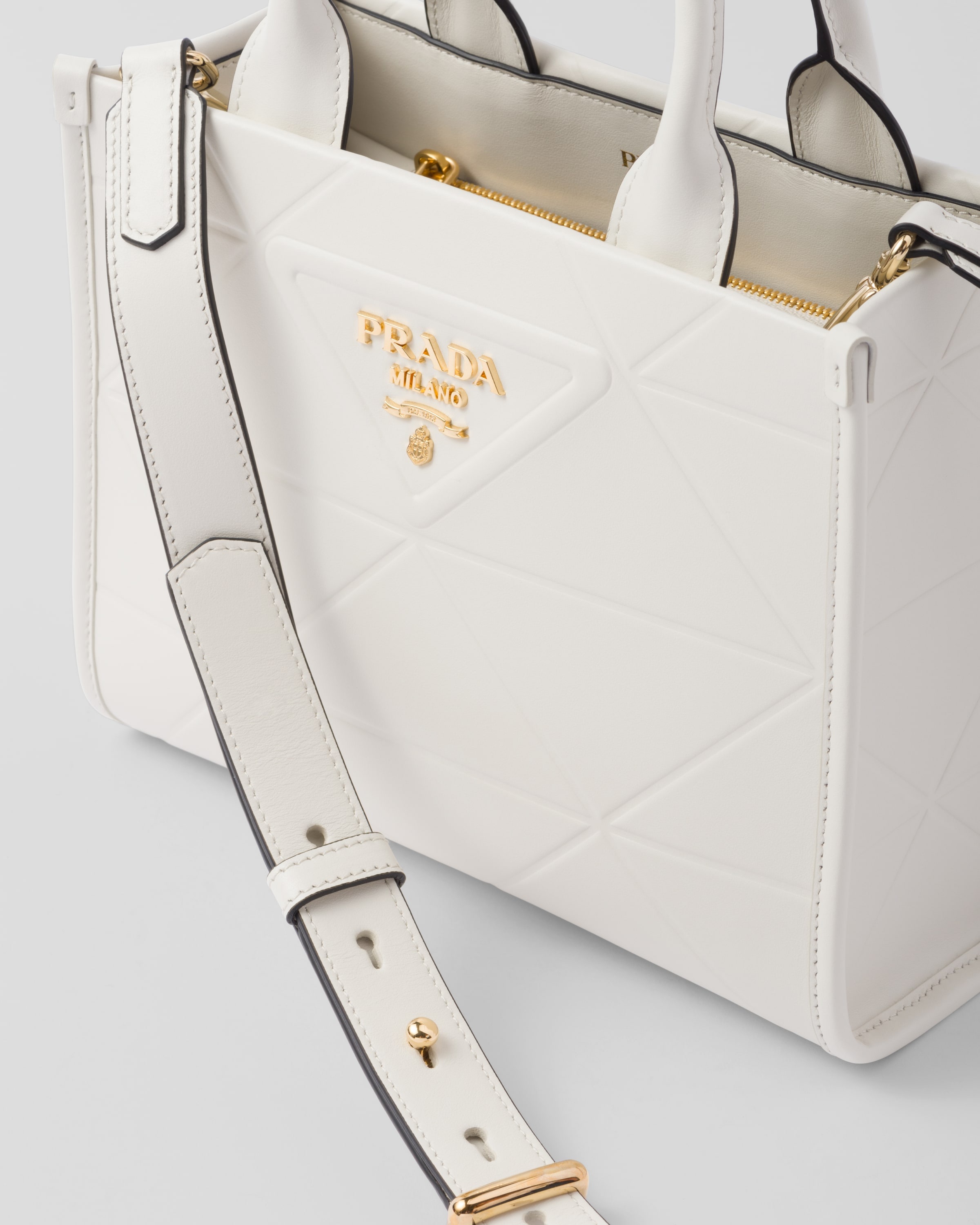 Prada Galleria shearling tote bag, White