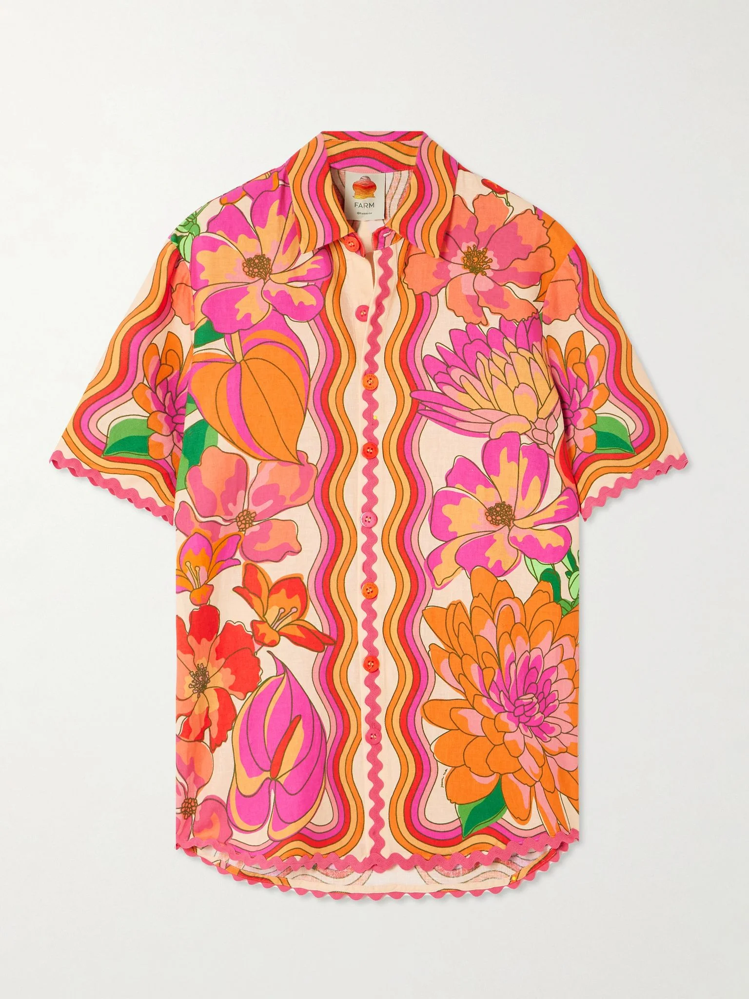 Spring Affair floral-print linen-blend shirt Orange - 1