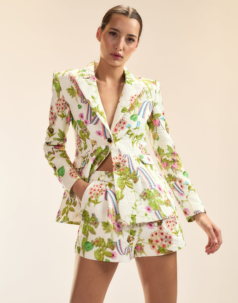 CYNTHIA ROWLEY Printed Brocade Pleated Shorts outlook