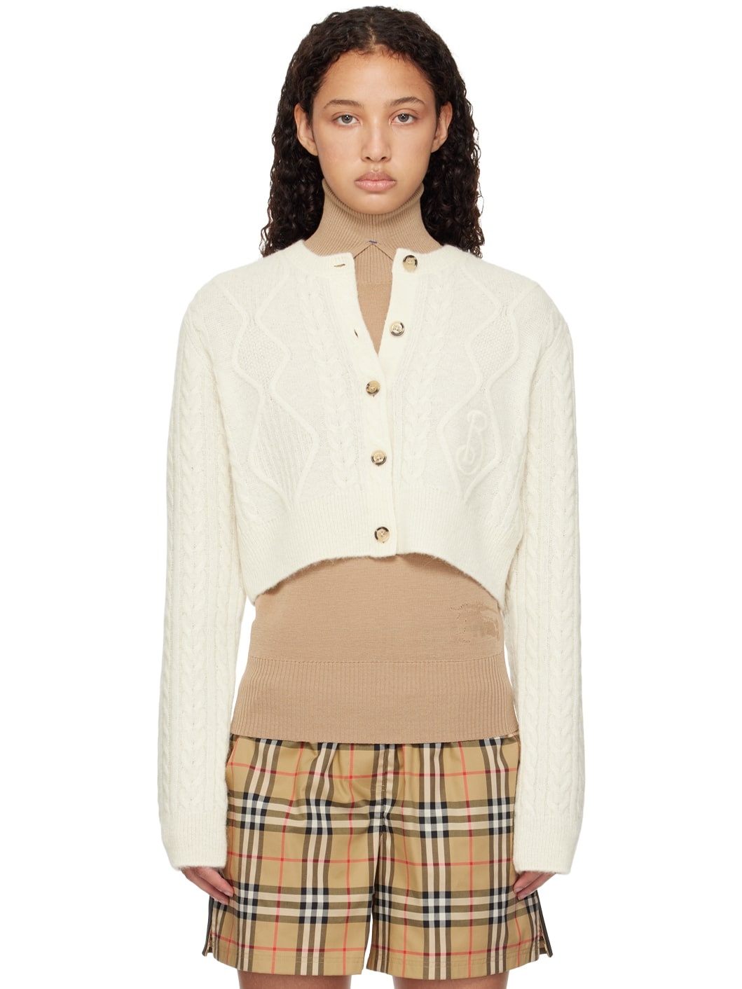Off-White Cropped Aran Wool Blend Cardigan - 1