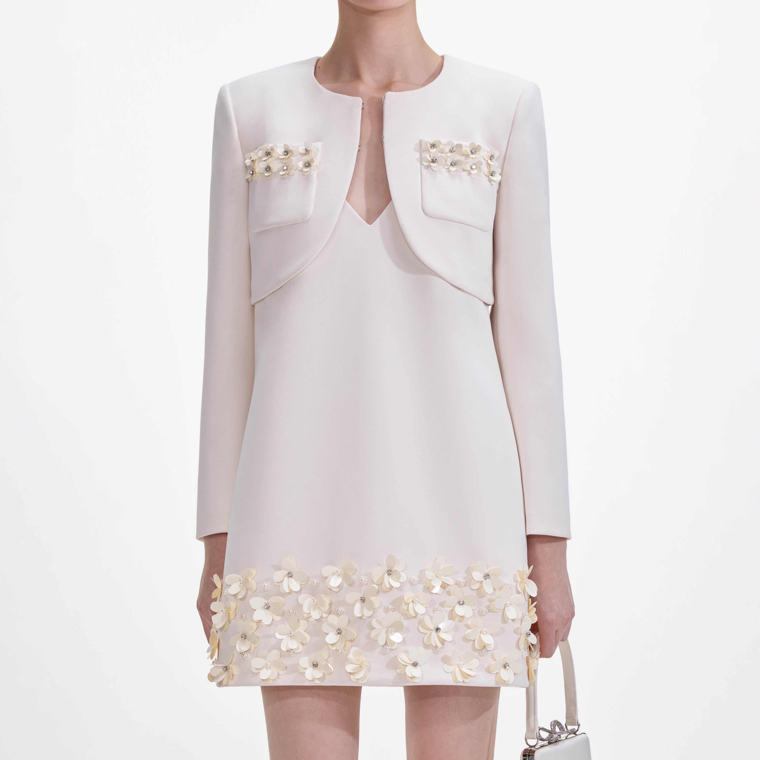 Cream Crepe 3D Sequin Jacket - 4