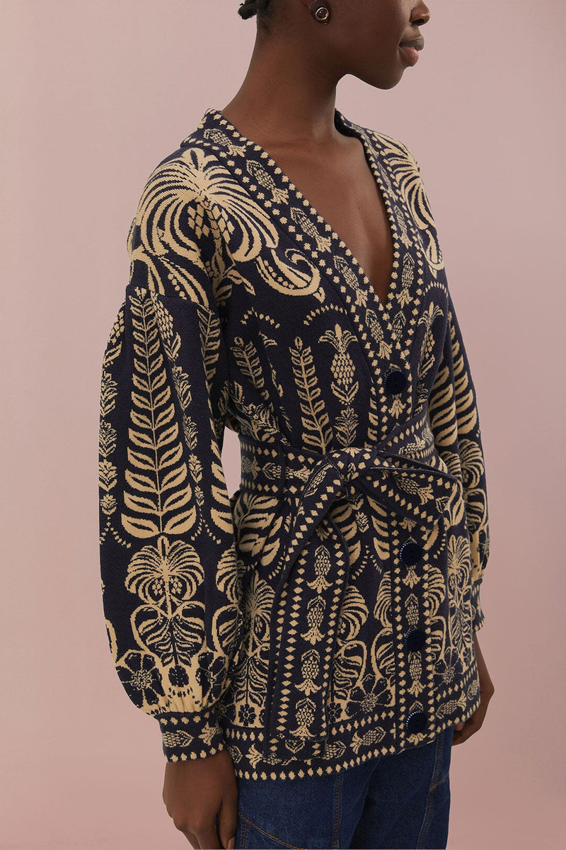 Navy Blue Ainika Tropical Splendor Knit Cardigan 3