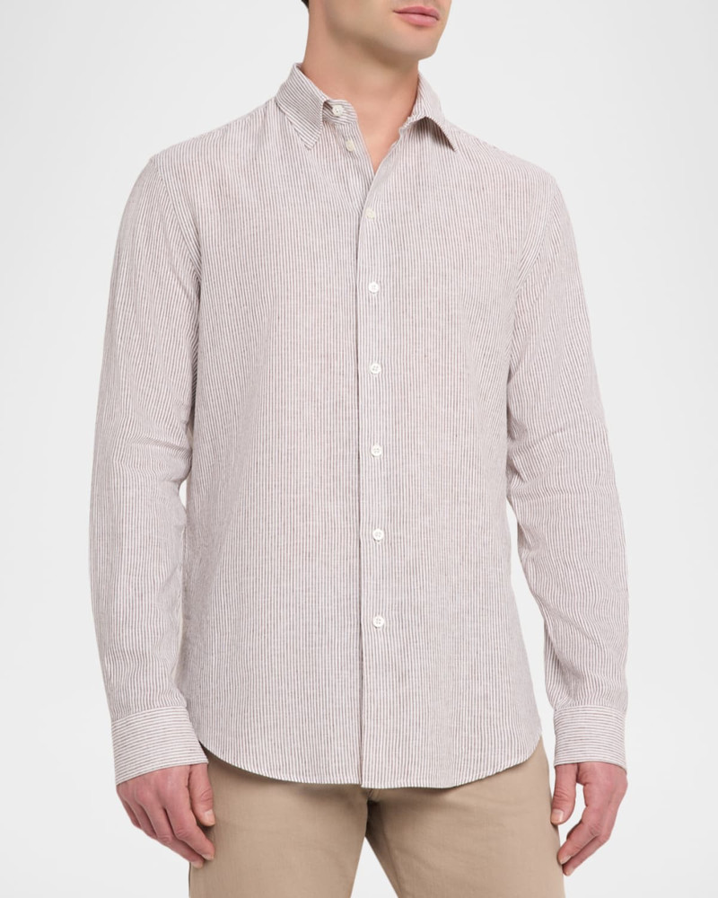 Men's Cotton and Linen Fine-Stripe Sport Shirt 4