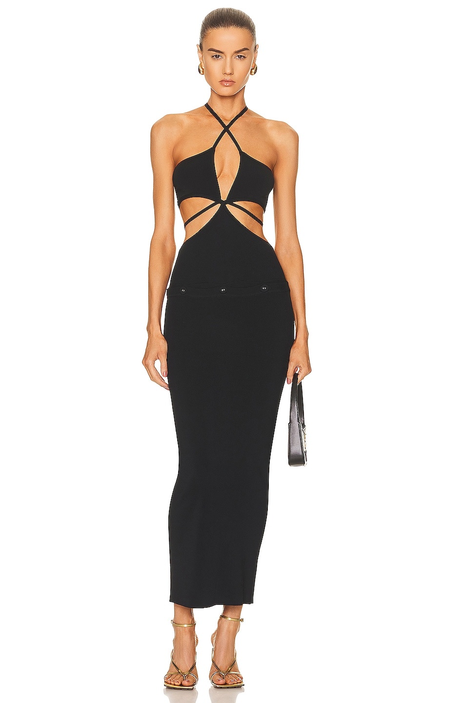 Christopher Esber Infinity Negative Space Cutout Woven Maxi Dress in Black