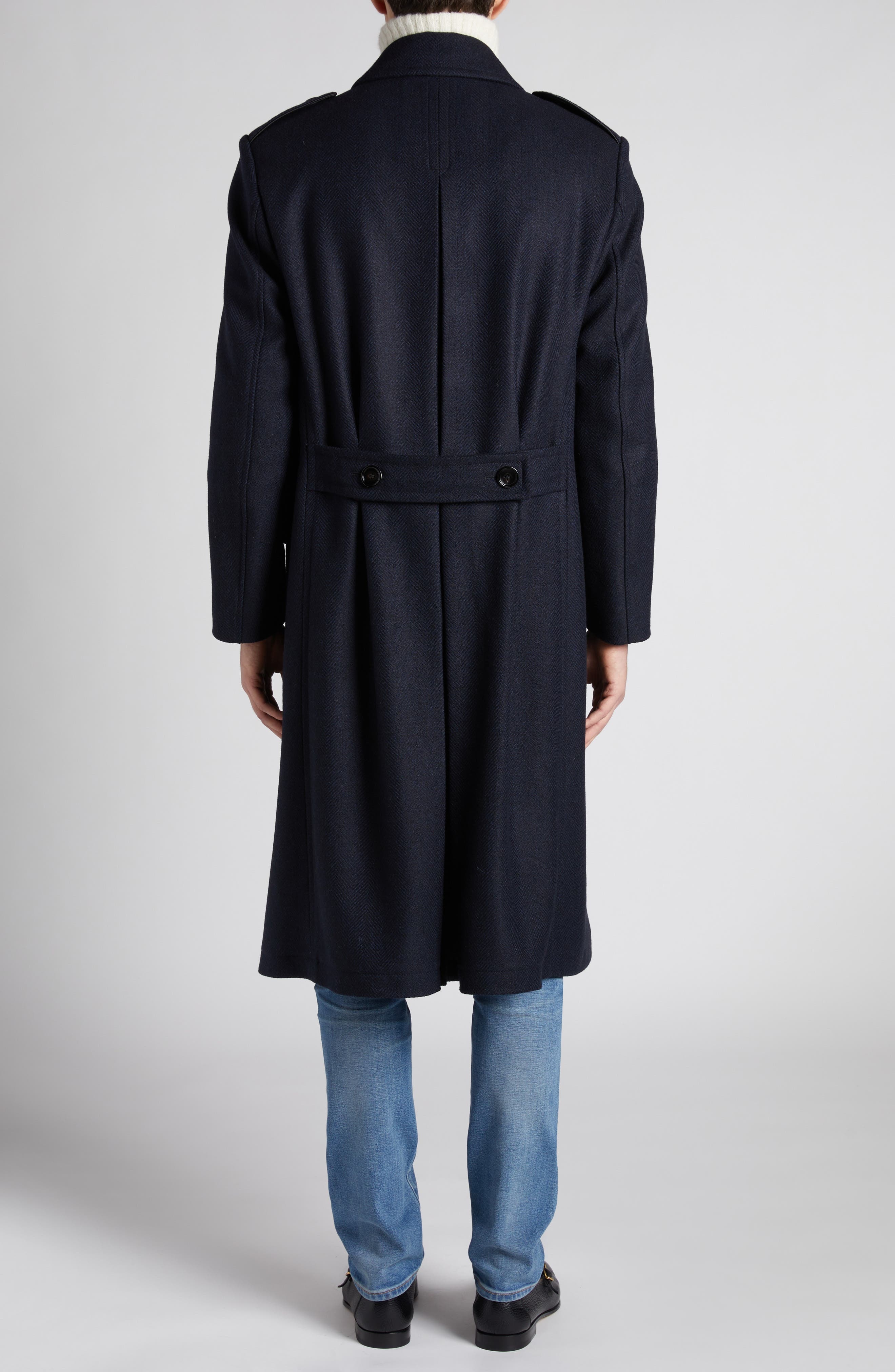 TOM FORD Officer Wool Herringbone Coat in Combo Black/Blue at Nordstrom - 3