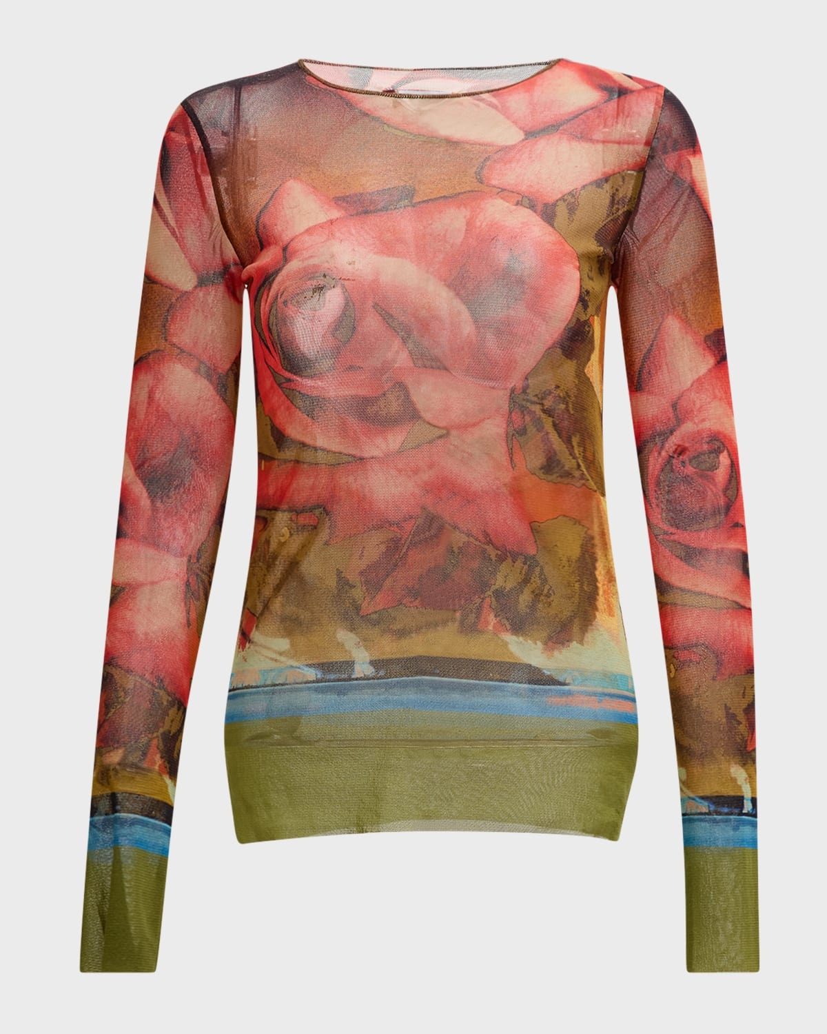 Jean Paul Gaultier Roses Mesh Long-Sleeve Top | neimanmarcus