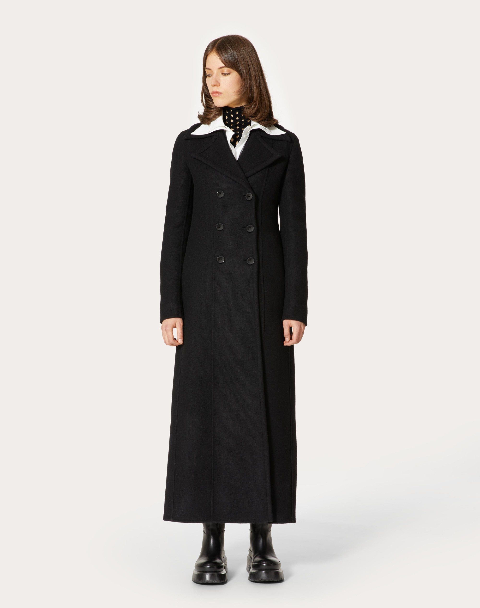 DIAGONAL DOUBLE WOOL LONG COAT - 3