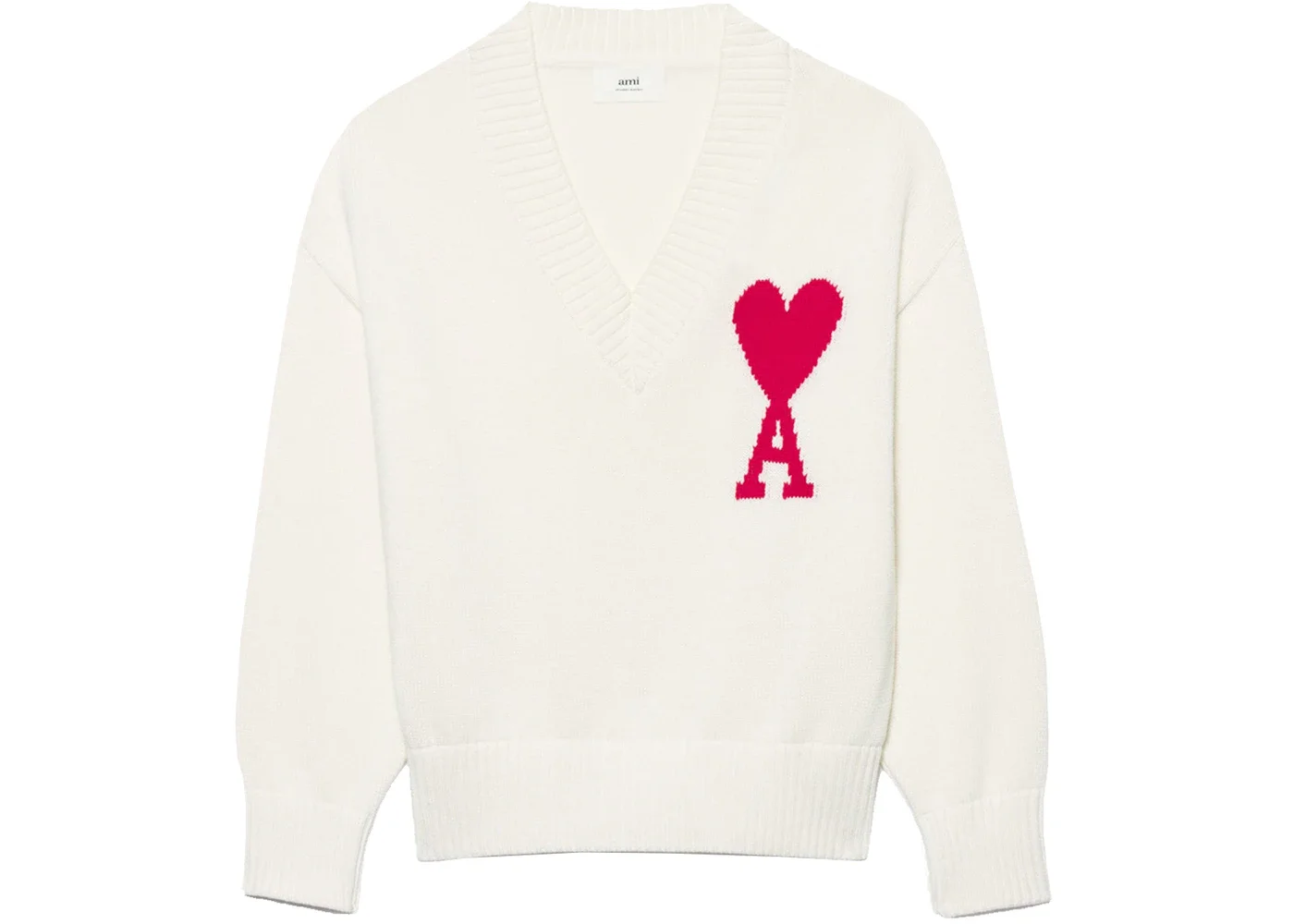 Ami Paris Ami De Coeur V Neck Sweater White - 1