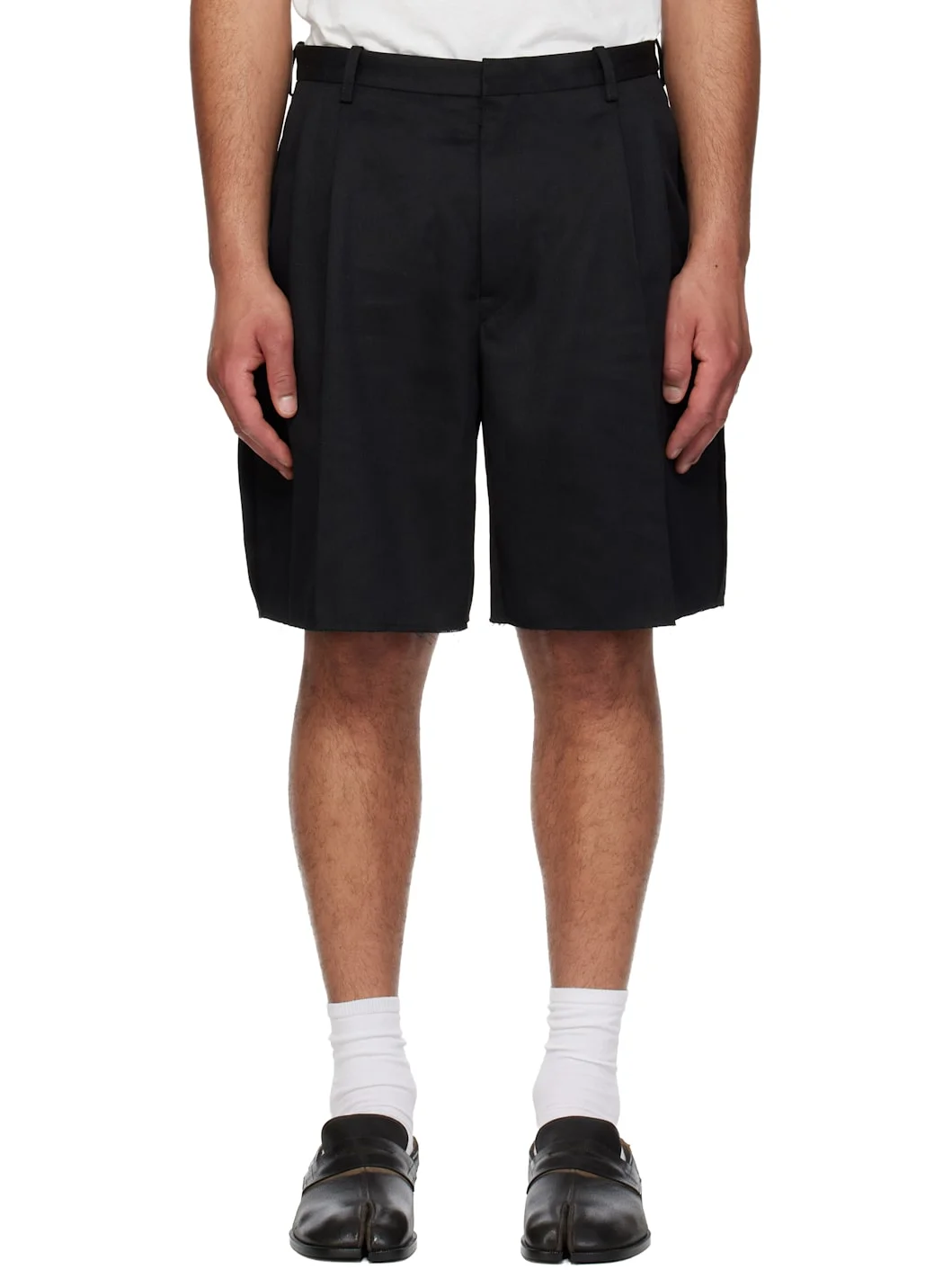 Black Tailored Cotton Shorts - 1