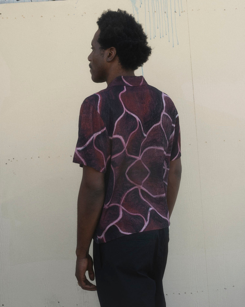 Spiral Orb Short Sleeve Button Up Shirt - Burgundy 5