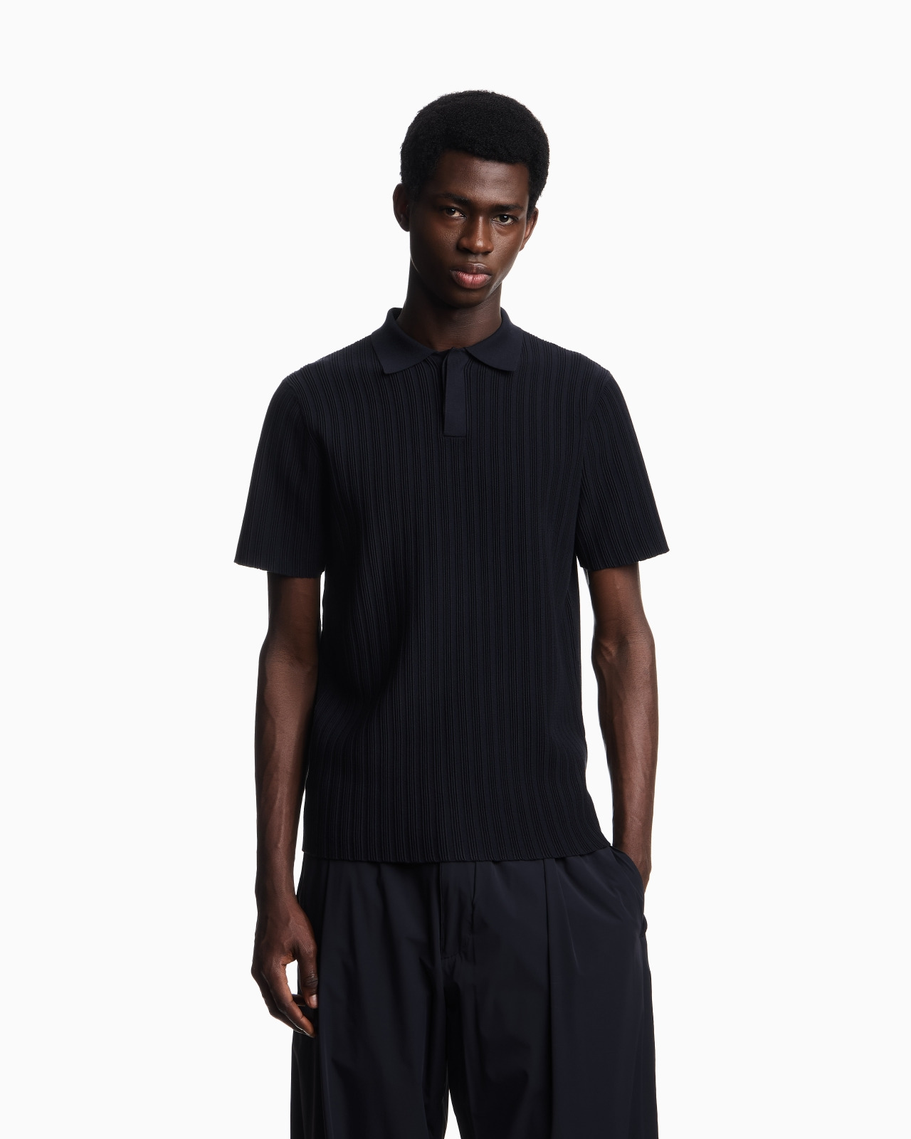 ICON VERTICAL OTTOMAN-STITCH VISCOSE POLO-NECK JUMPER - 4