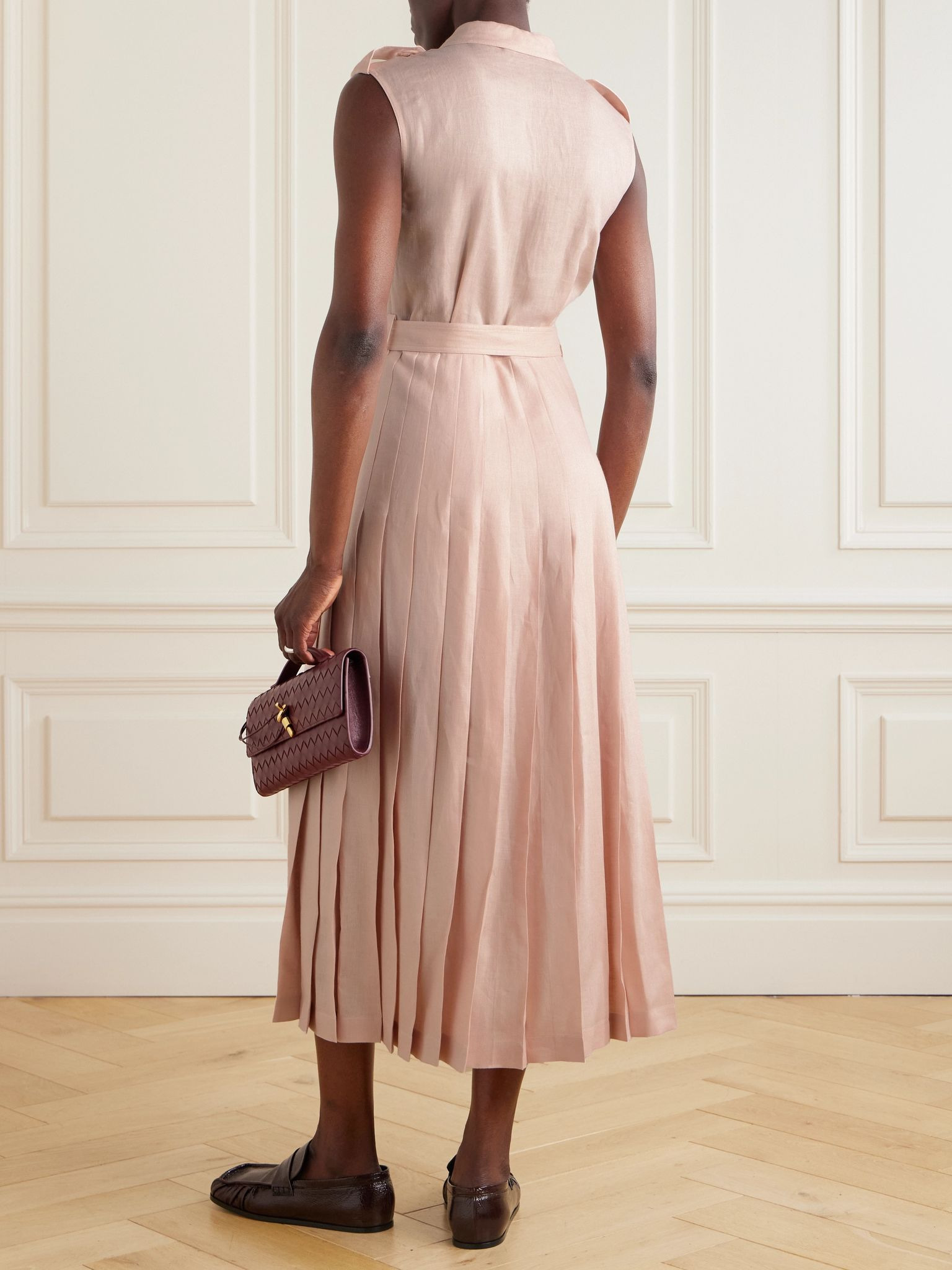 Bryce belted pleated linen midi wrap dress Baby pink - 3