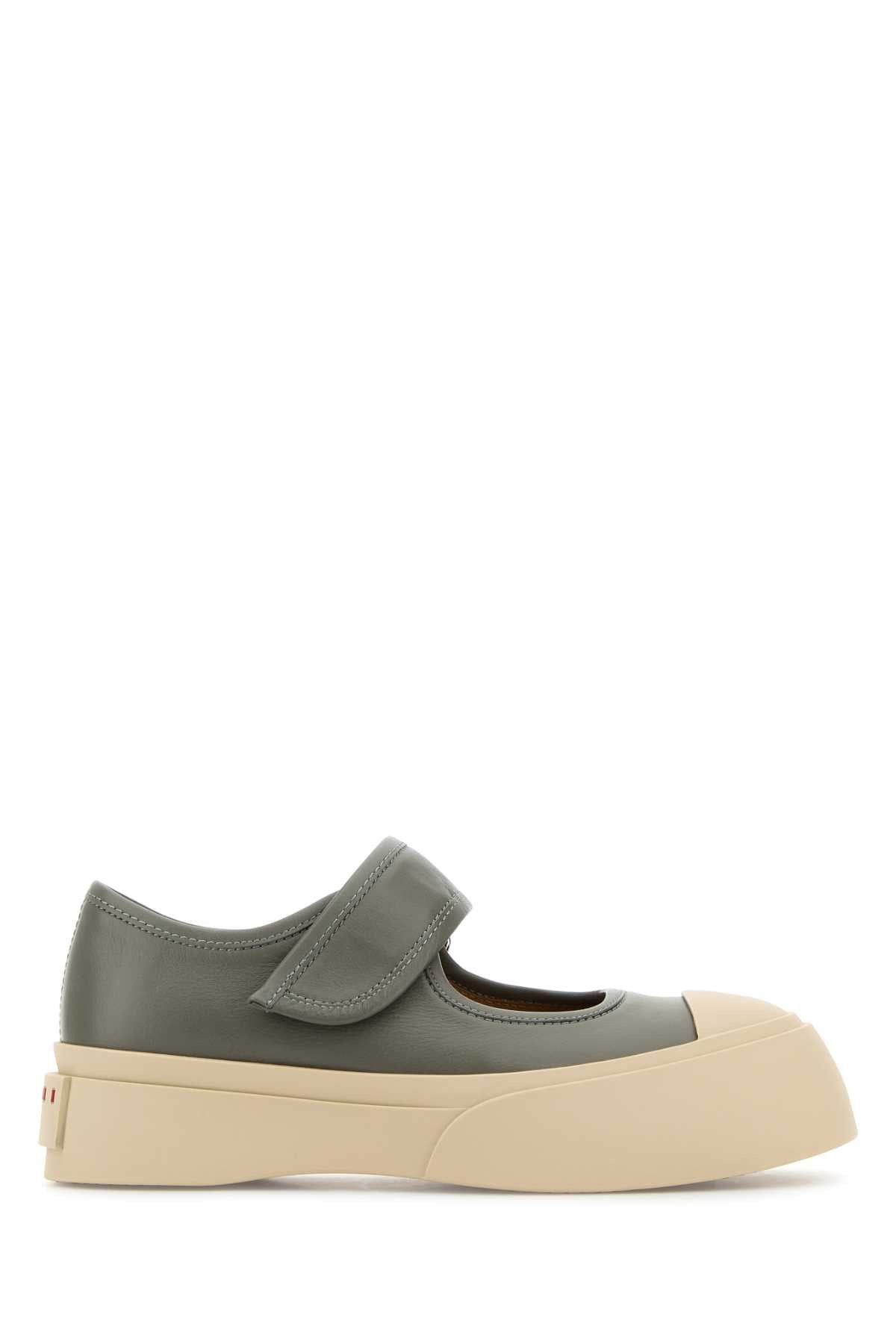 Marni Women Grey Leather Mary Jane Sneakers - 1