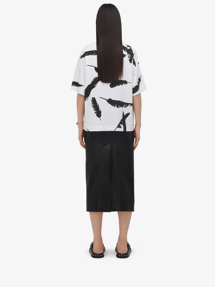 Women's Feather Oversized T-shirt in White/black - 5