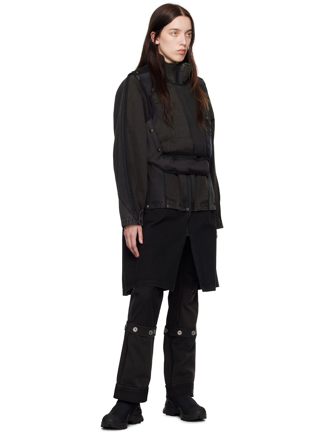 Black & Gray Convertible Patchwork Trousers - 4