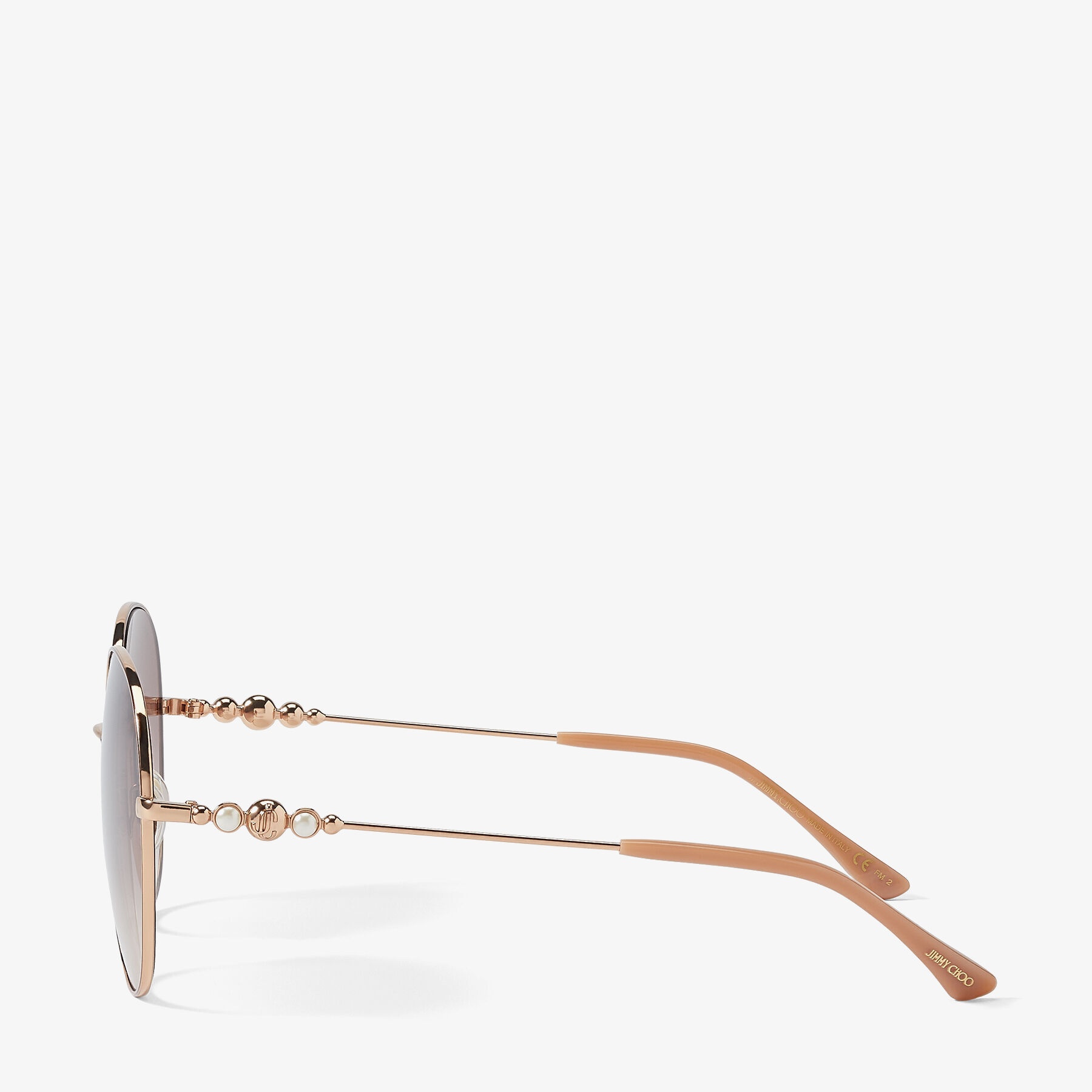 Birdie
Copper Gold Round-Frame Sunglasses with Pearls - 2