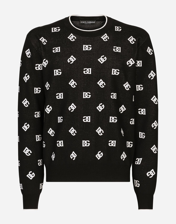 Wool and silk jacquard round-neck sweater with DG logo - 1