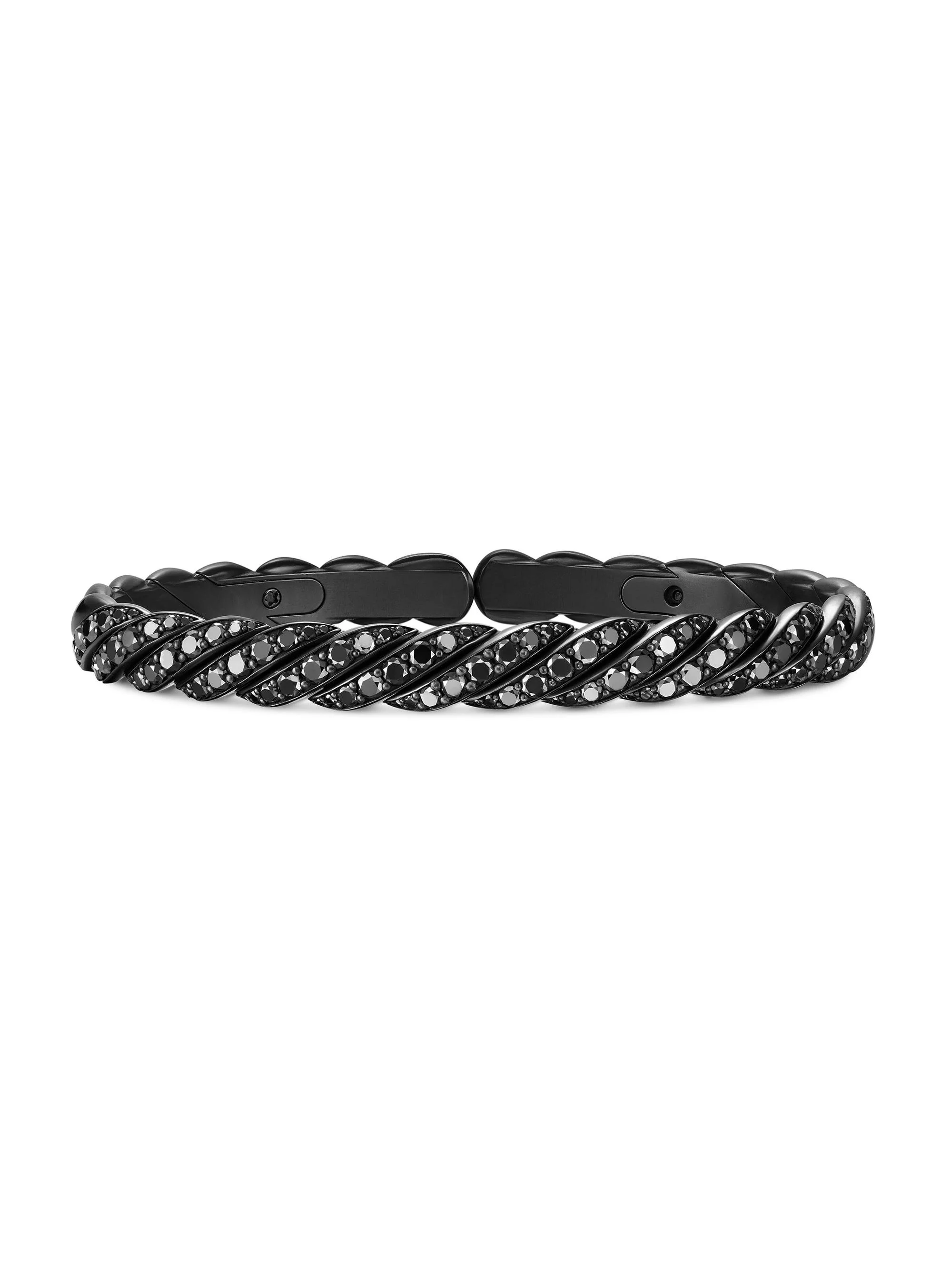 Men's Sculpted Cable Pavé Flex Bracelet in Black Titanium - Black Diamond - 1