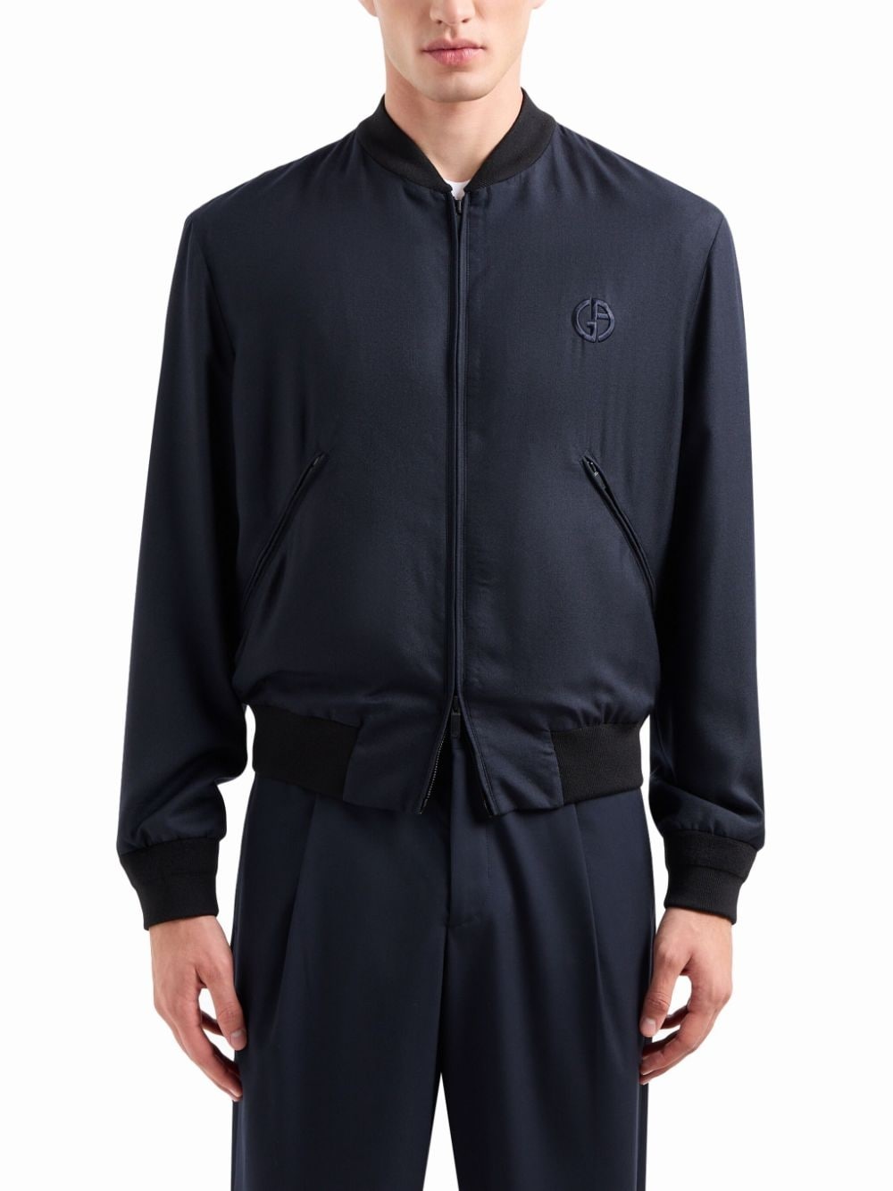 logo-embroidery cashmere-blend jacket - 3