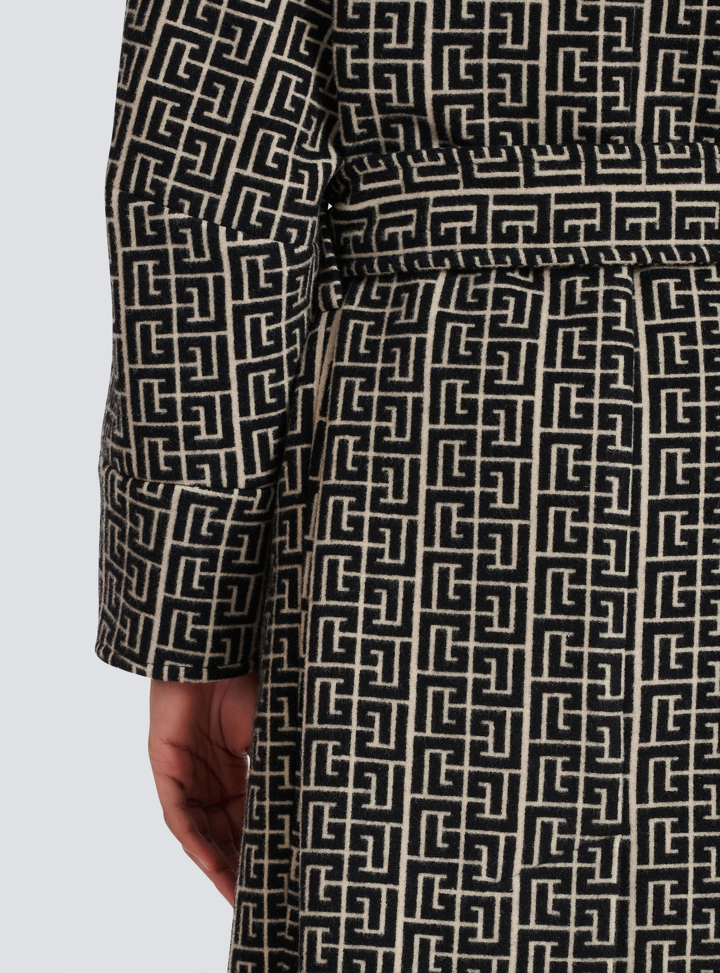Balmain print monogram wool coat - 8