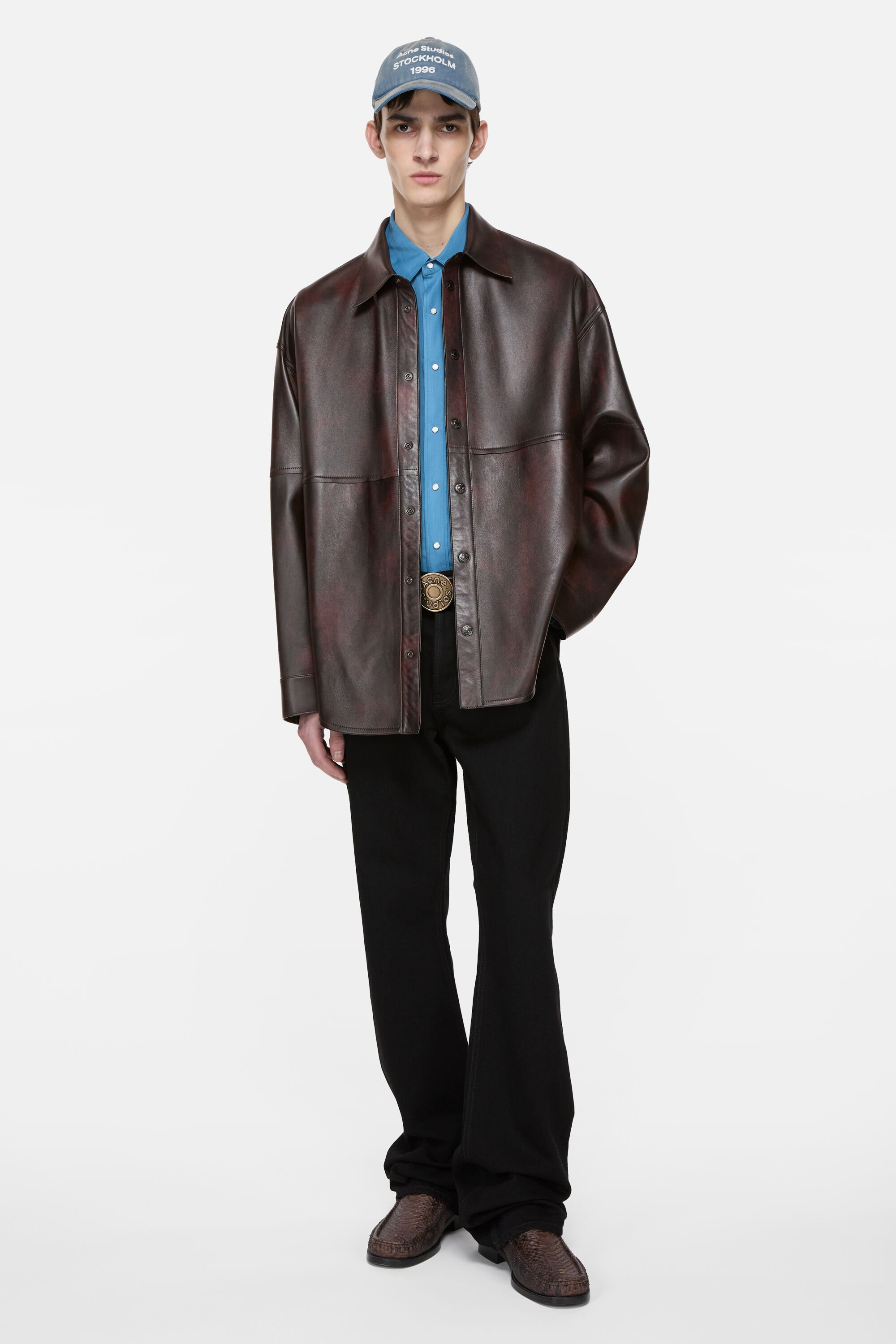 Leather shirt jacket - Red/black - 2