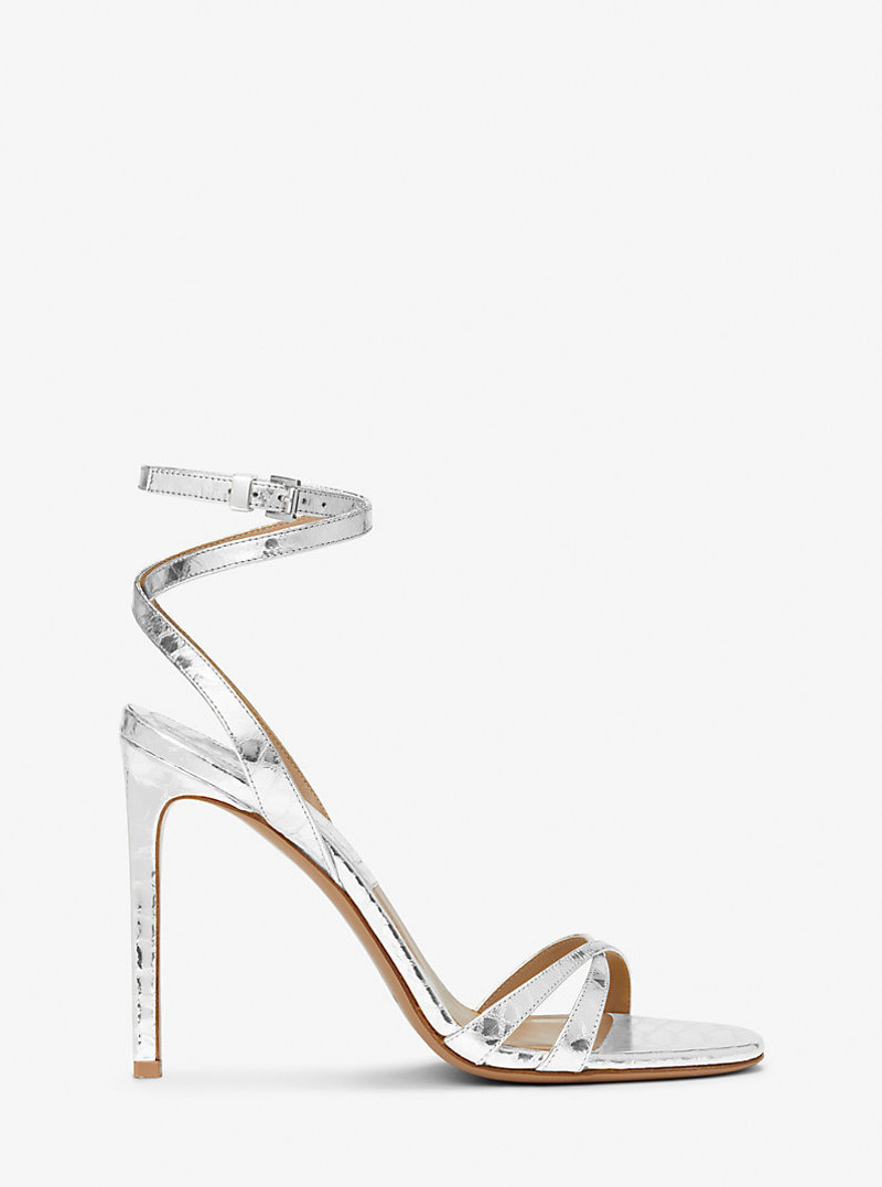 MICHAEL KORS COLLECTION Chrissy Metallic Python Embossed Leather Sandal outlook
