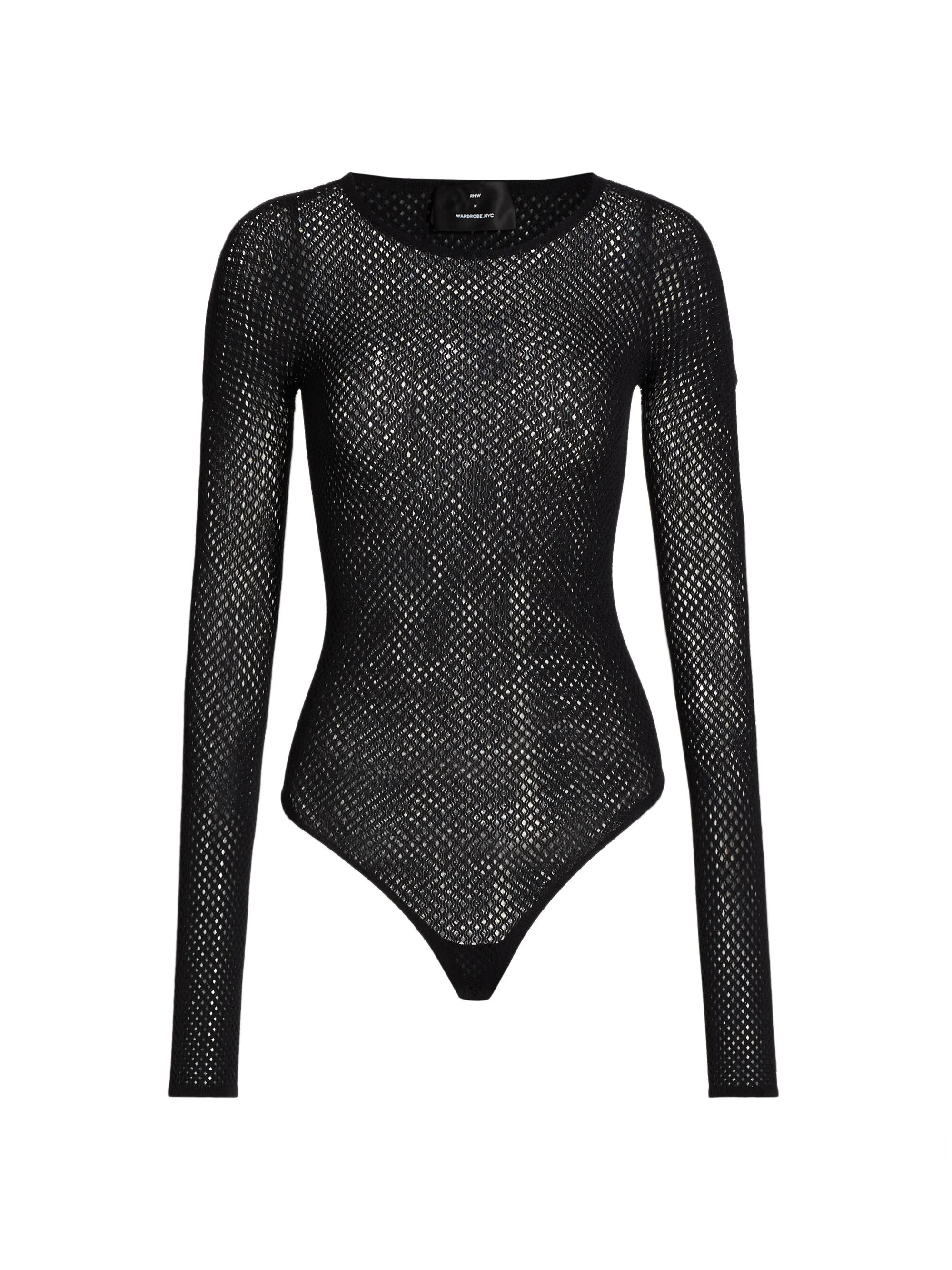 WARDROBE. NYC Women's RHW Wool-Blend Mesh Bodysuit - Black - 1