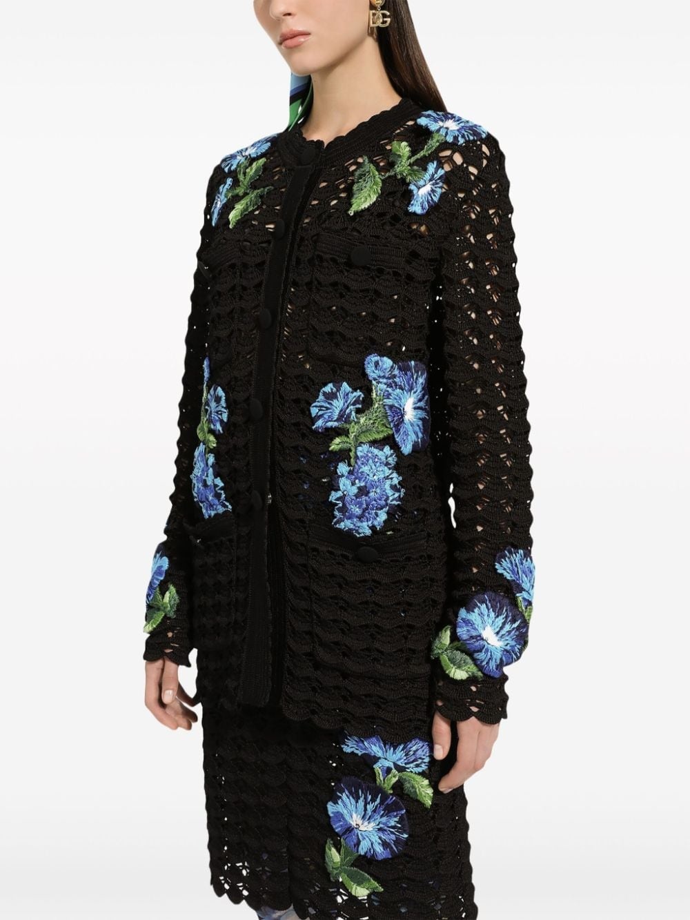logo-embroidered crocheted cardigan - 5