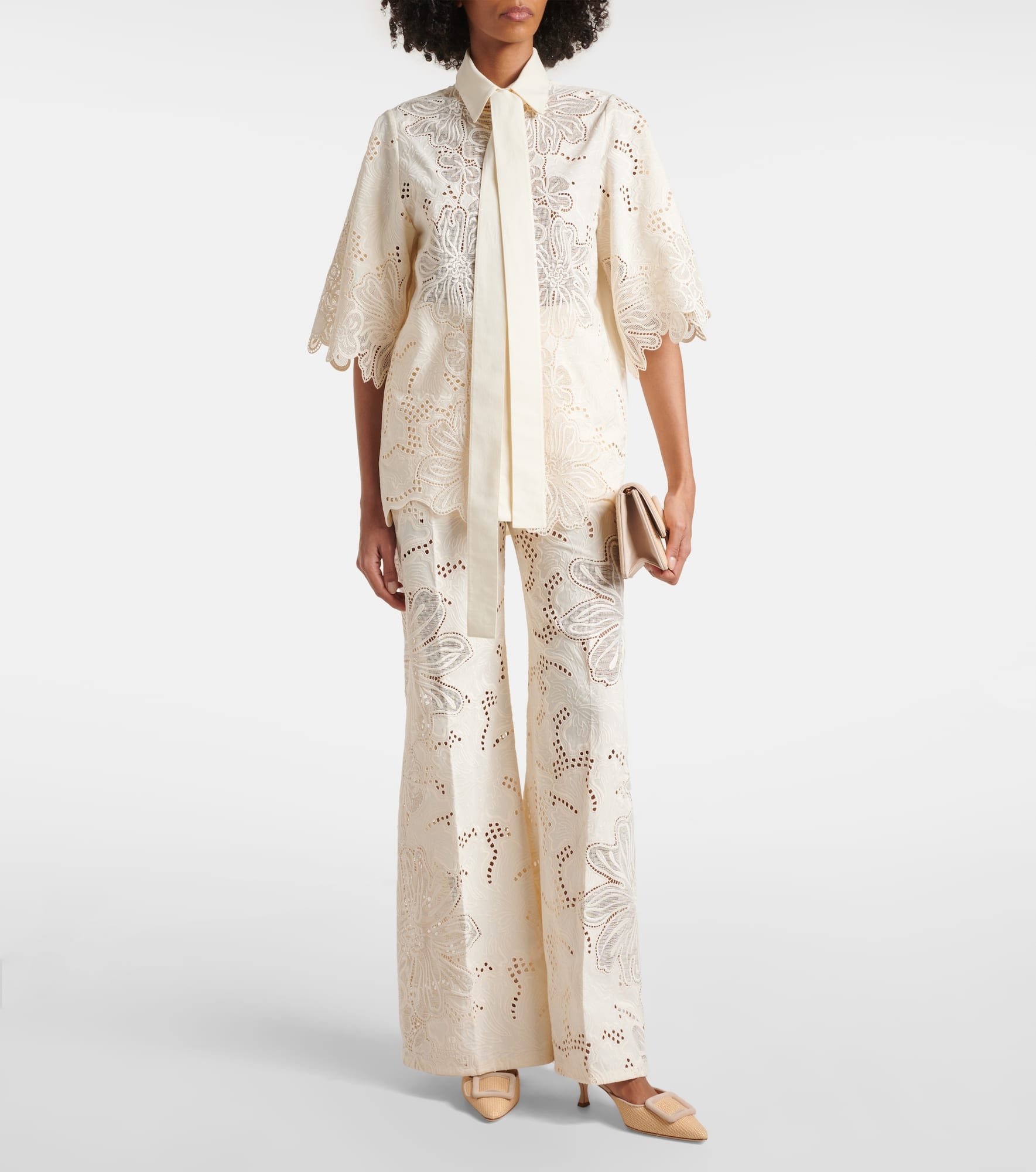 Embroidered high-rise wide-leg pants - 2