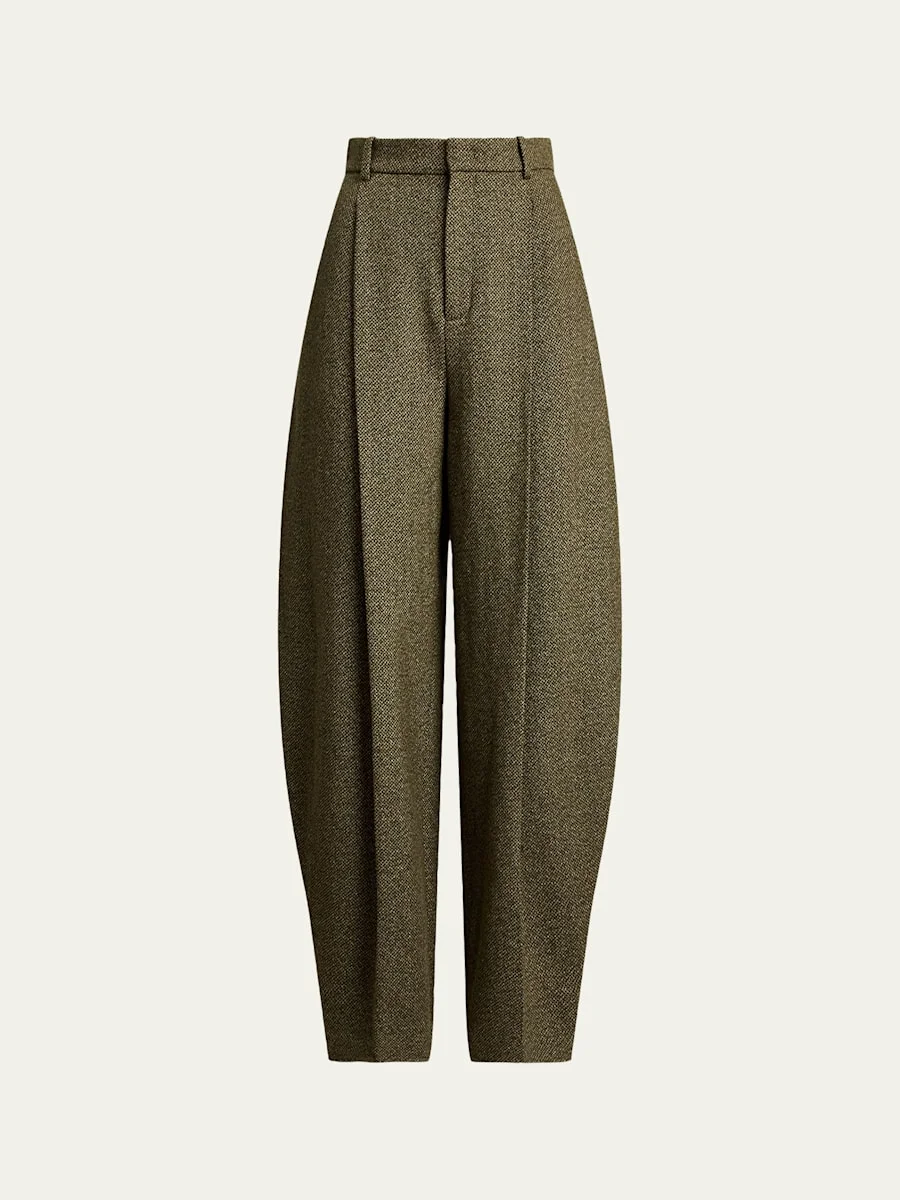 Herringbone Barrel-Leg Trousers - 1