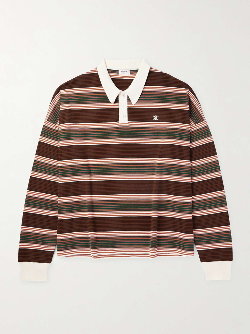 Logo-Embroidered Striped Cotton Polo Shirt 1
