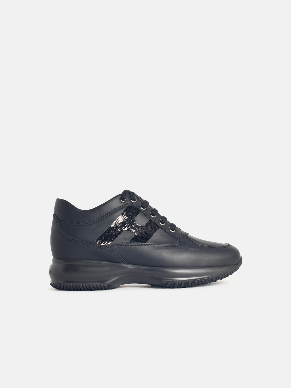 'INTERACTIVE' BLACK LEATHER SNEAKERS - 1