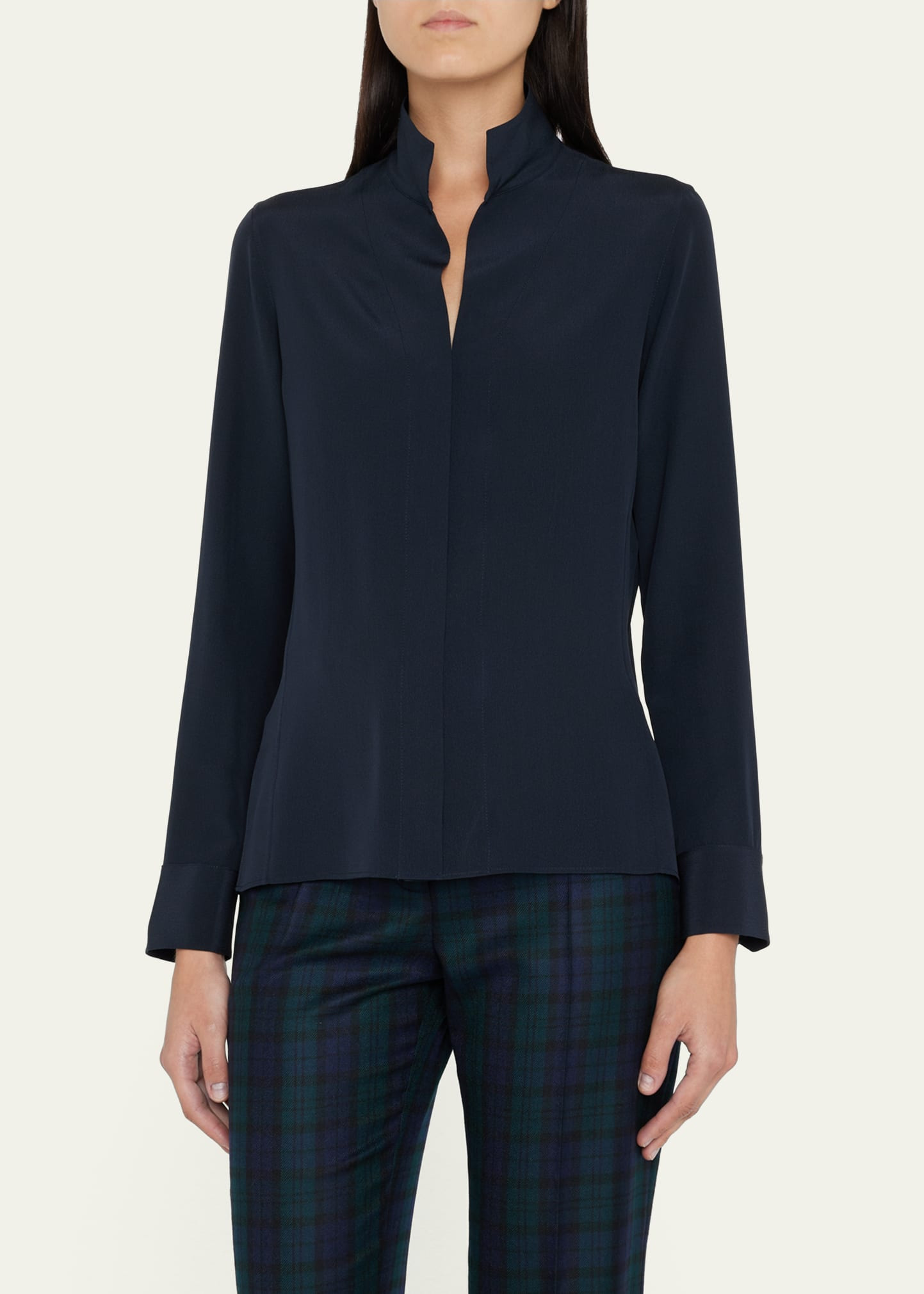 Split-Neck Silk Button-Front Blouse - 4
