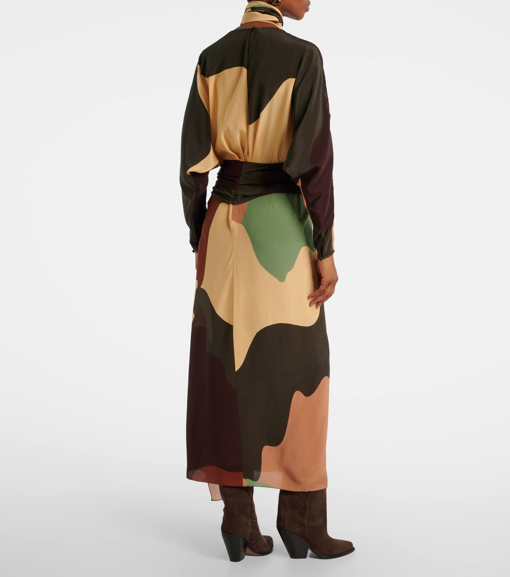 Printed scarf-detail silk maxi dress - 3