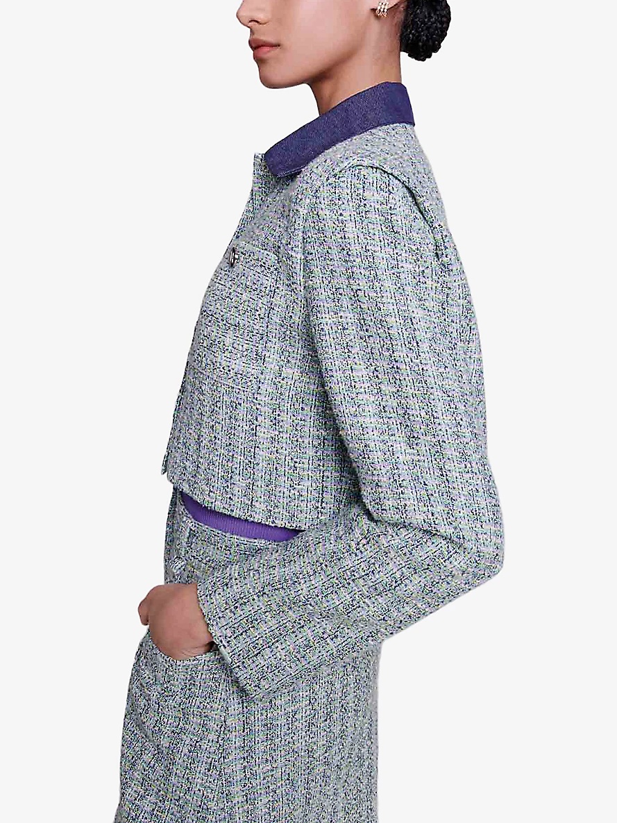 Contrast-tweed cropped cotton-blend blazer - 3