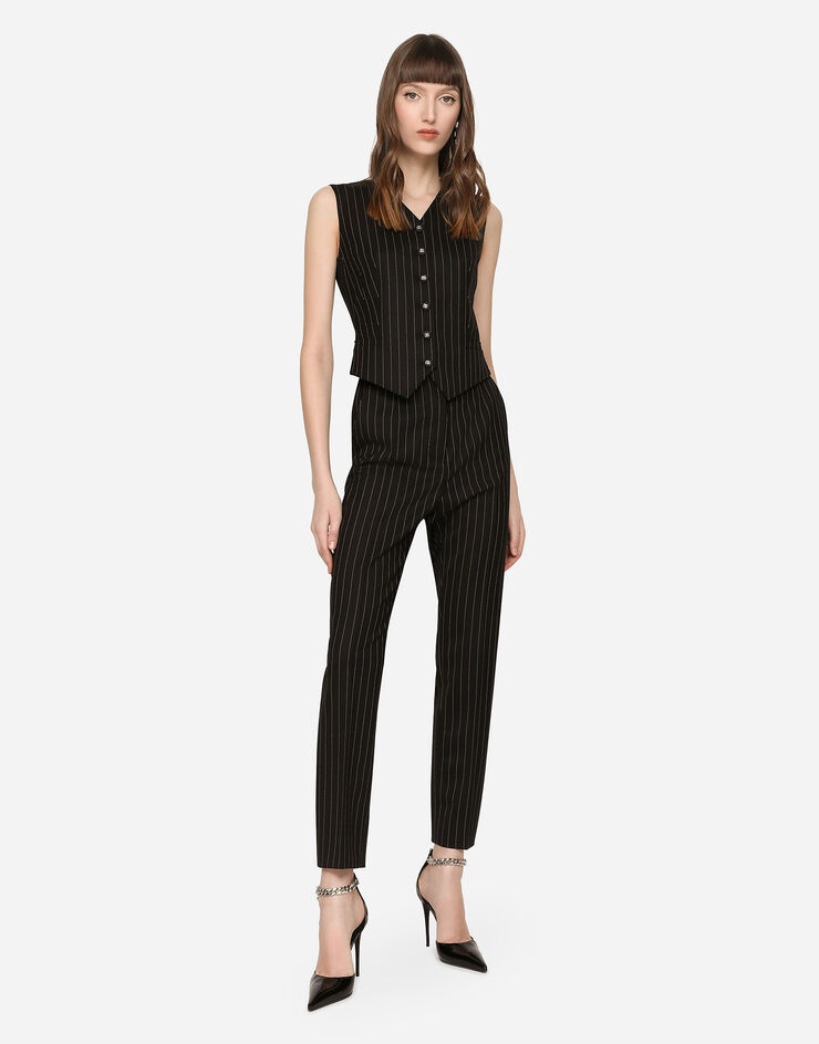 High-waisted pinstripe twill pants - 1