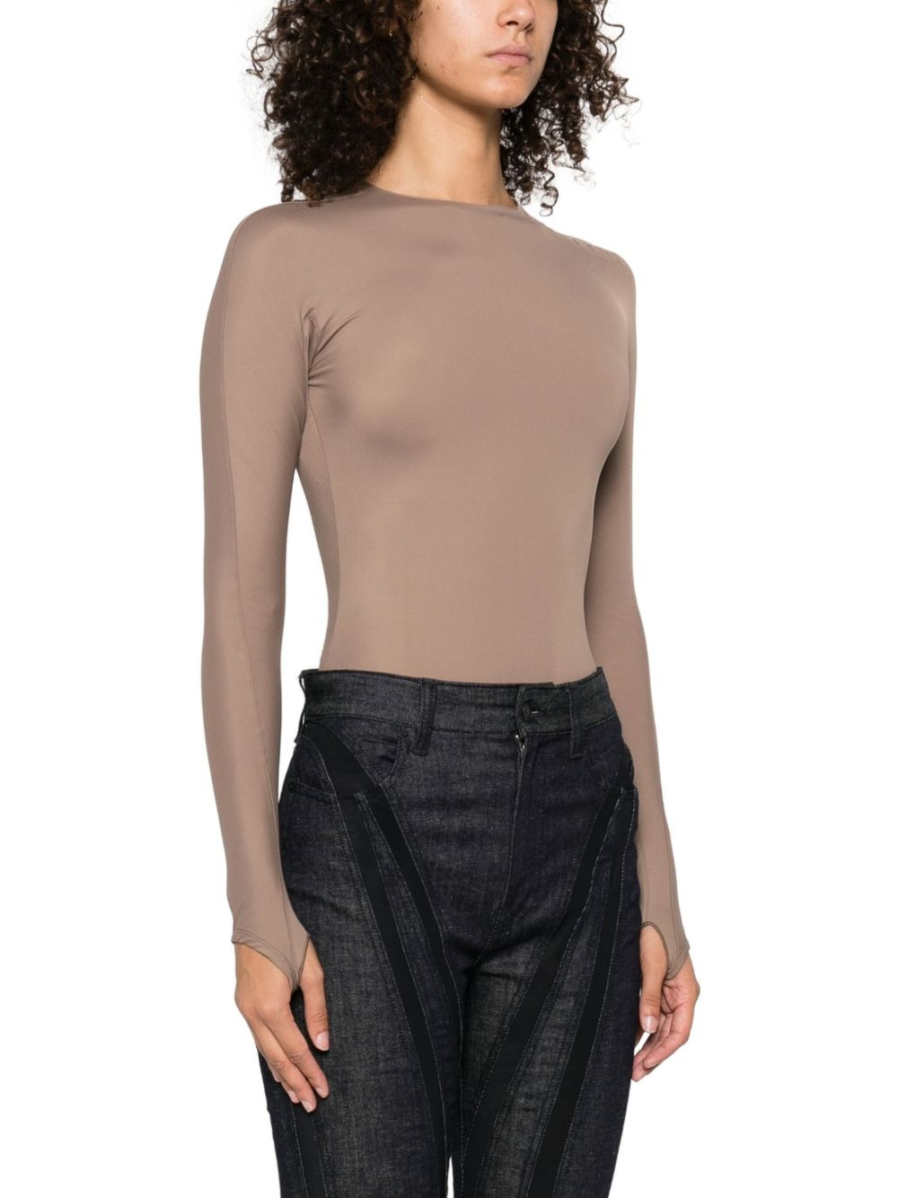 embossed long-sleeve bodysuit - 3