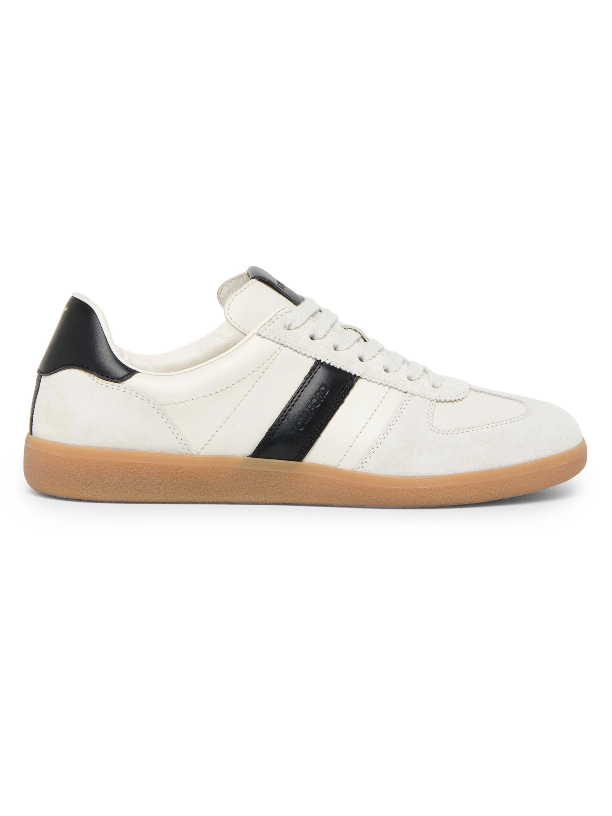 Men's T-Bar Leather & Suede Low-Top Sneakers - White Black Amber - 1