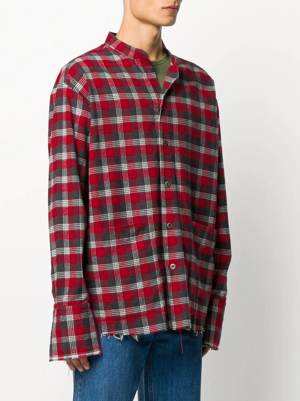 raw edge check print shirt - 3